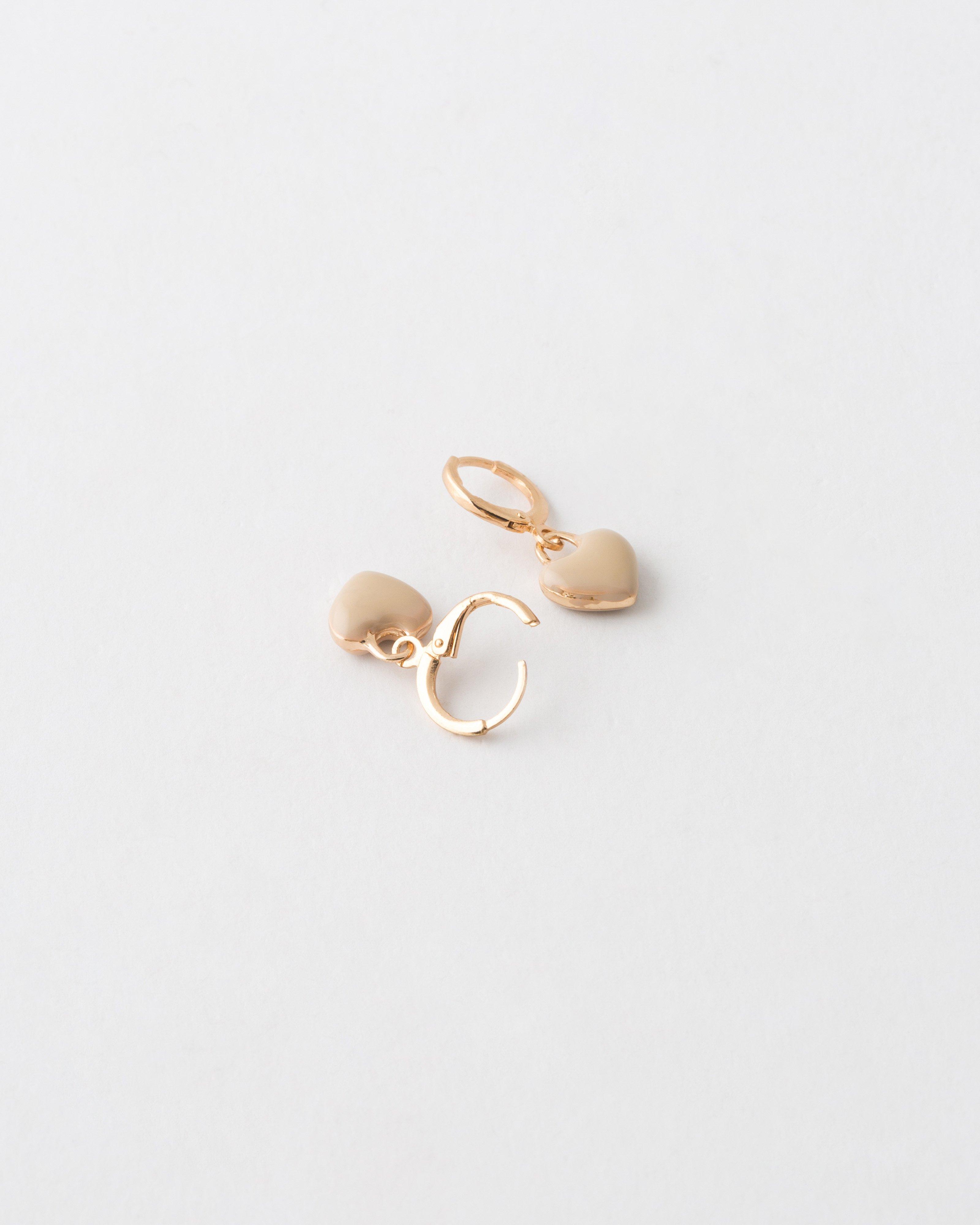 Resin Heart Huggie Earrings -  Nude