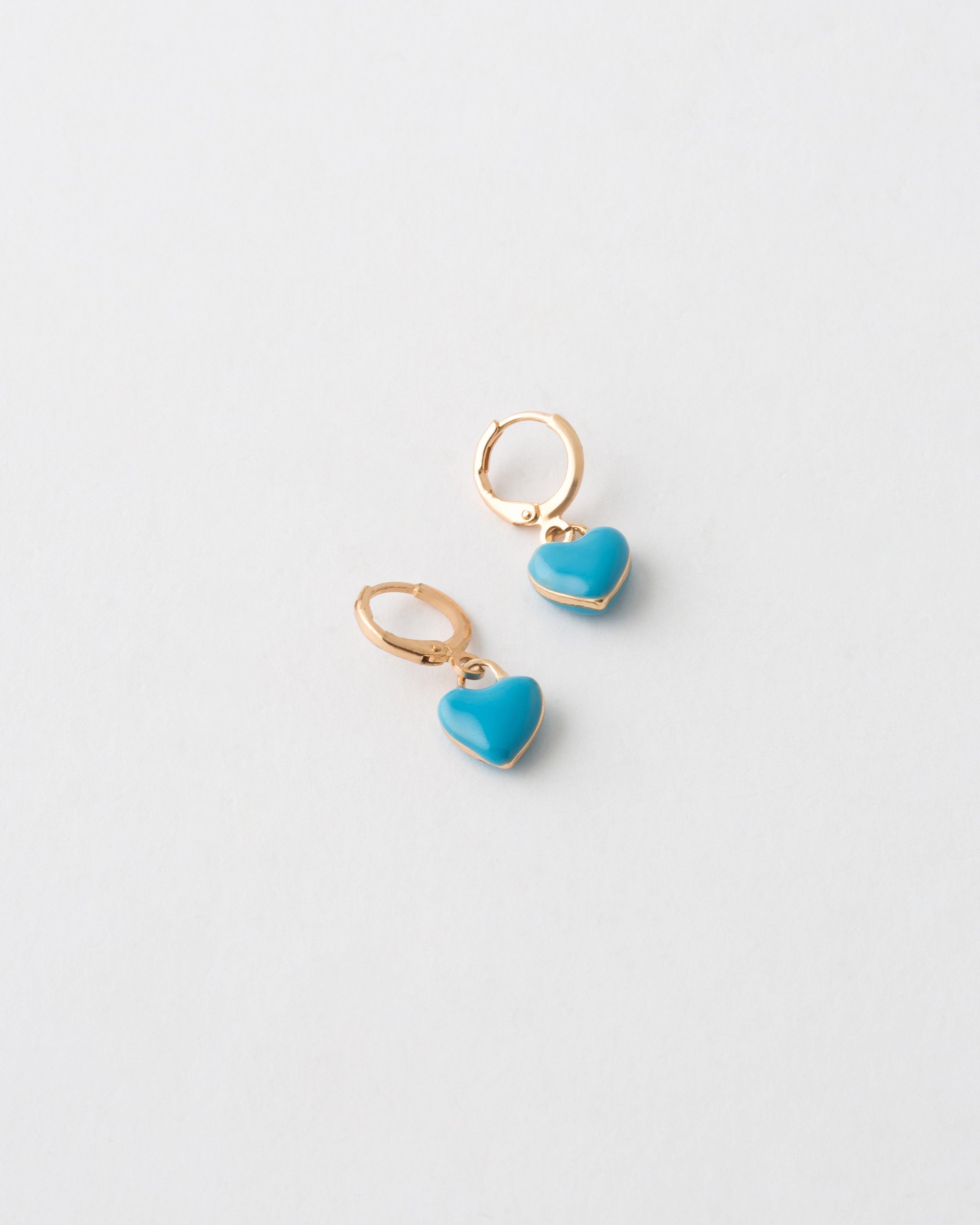 Resin Heart Huggie Earrings -  Blue
