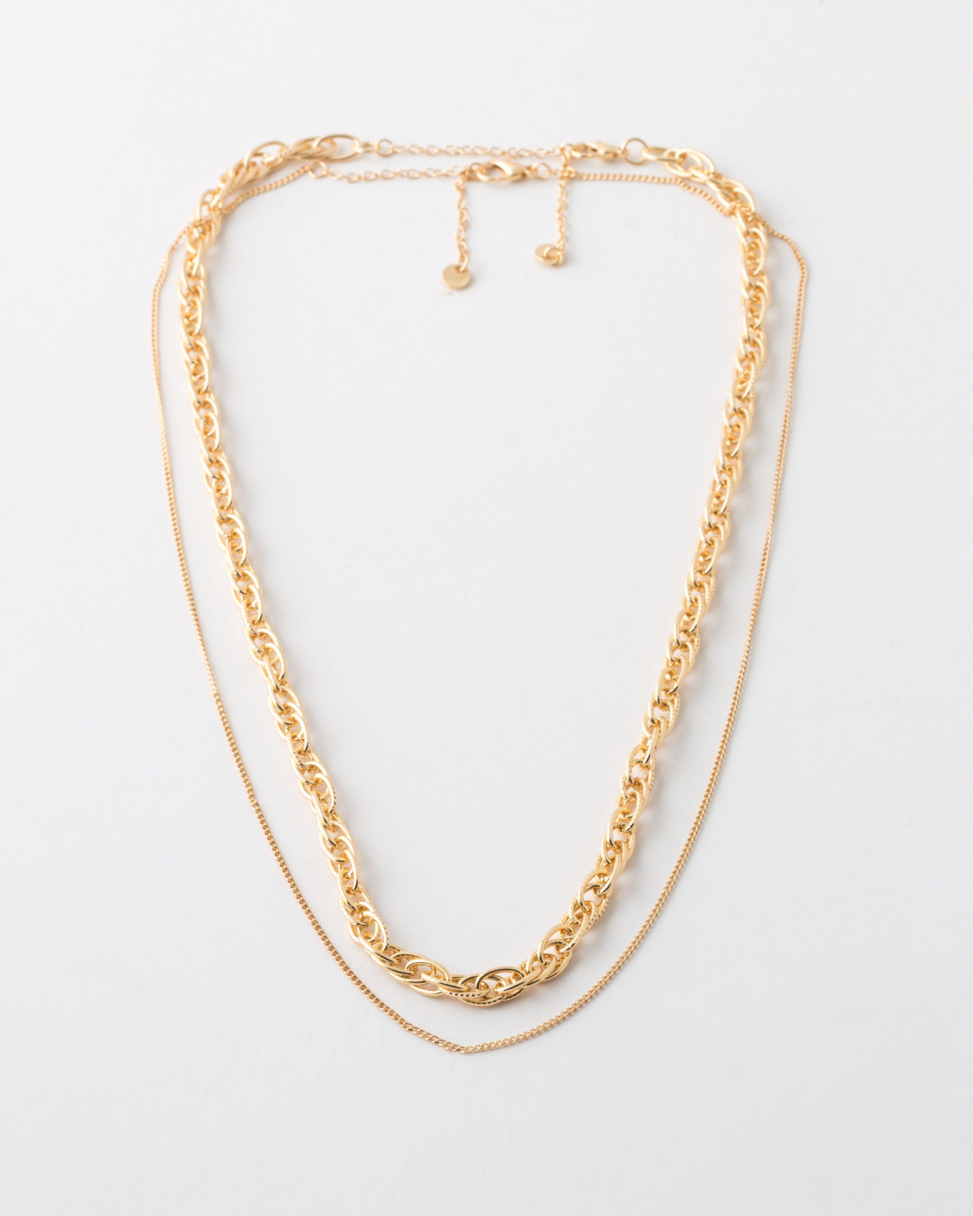 Fine & Cable Twisted Necklace Set -  Gold