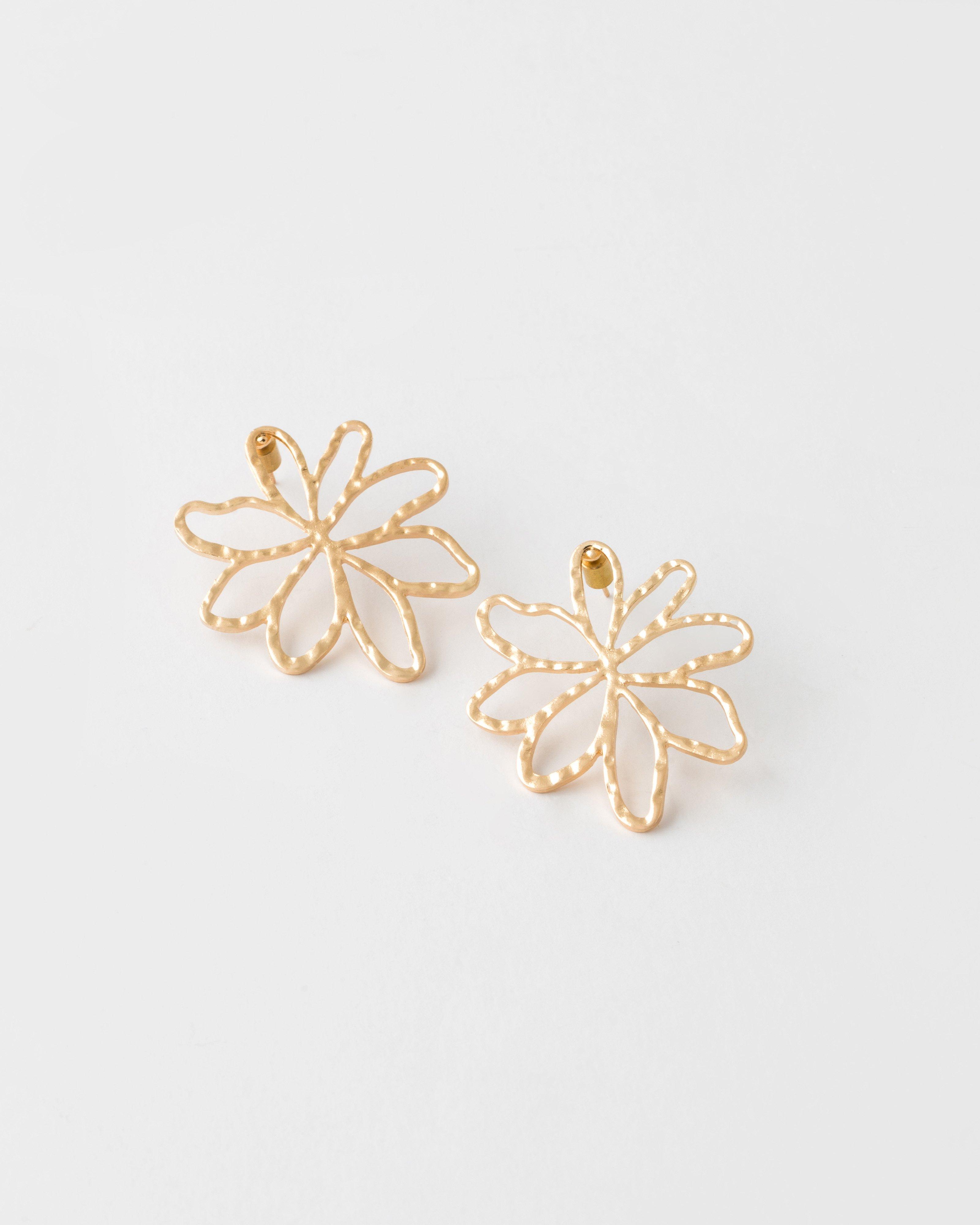Flower Statement Cut-Out Stud Earrings -  Gold