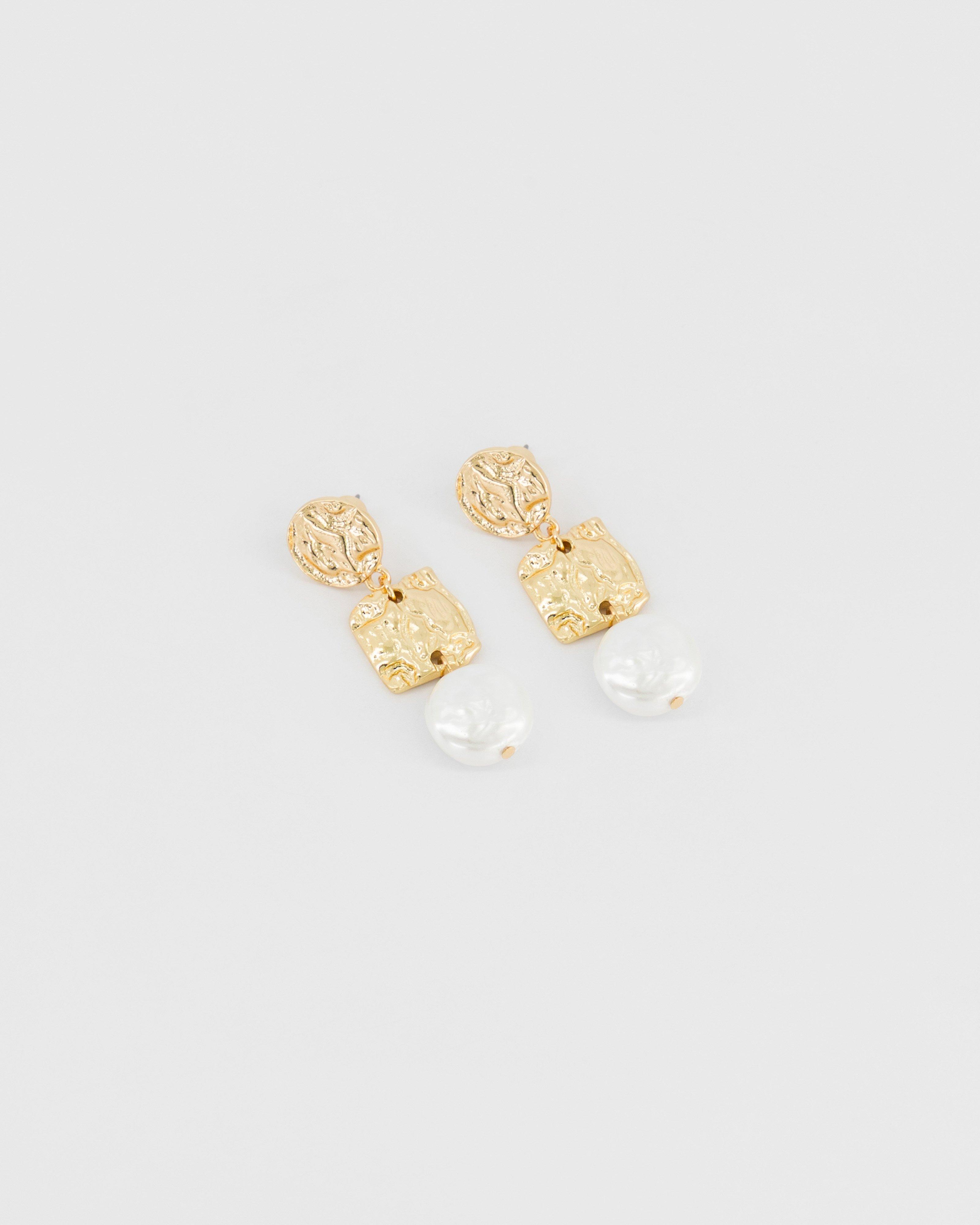 Circle & Square Pearl Drop Earrings -  Milk