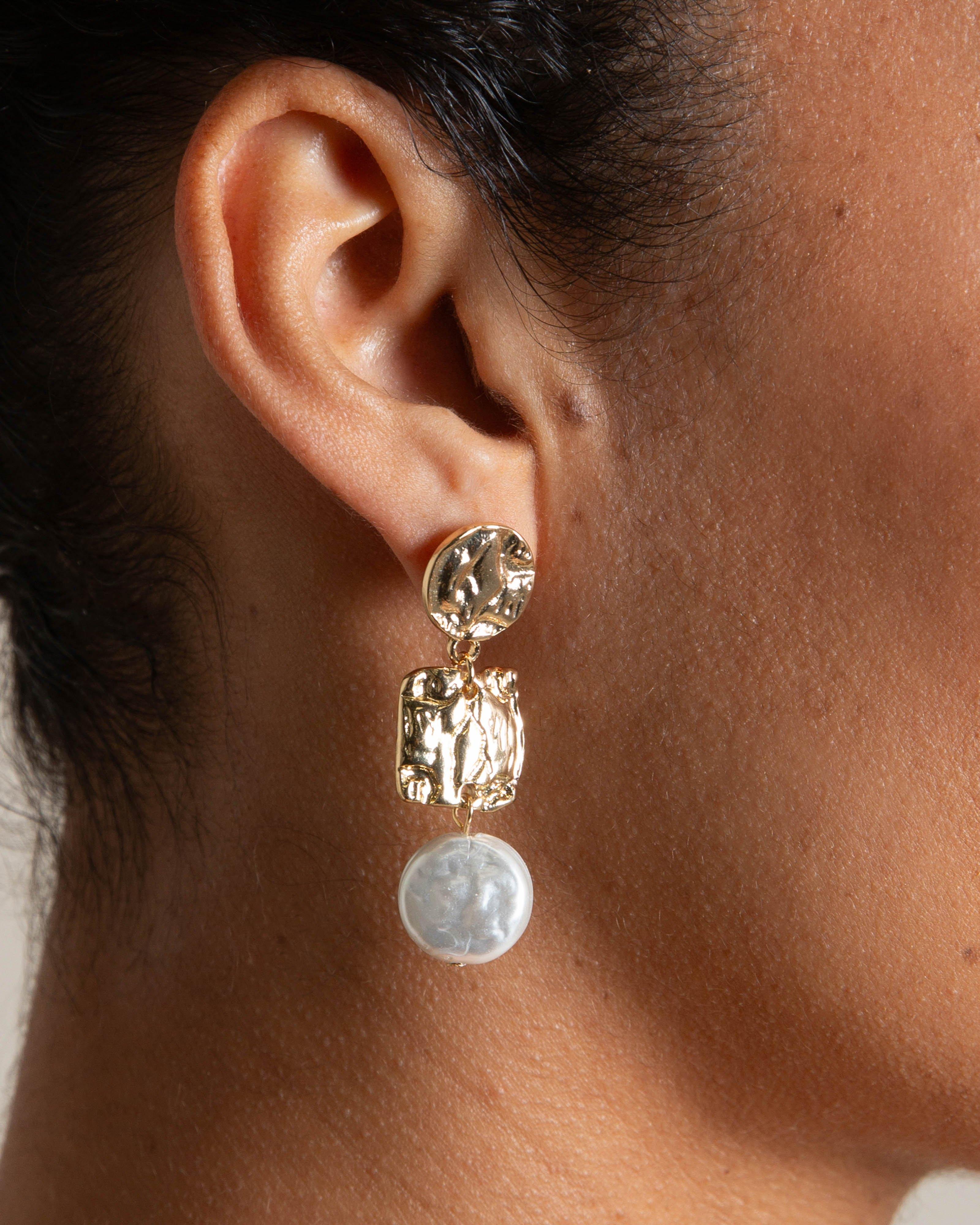 Circle & Square Pearl Drop Earrings -  Milk