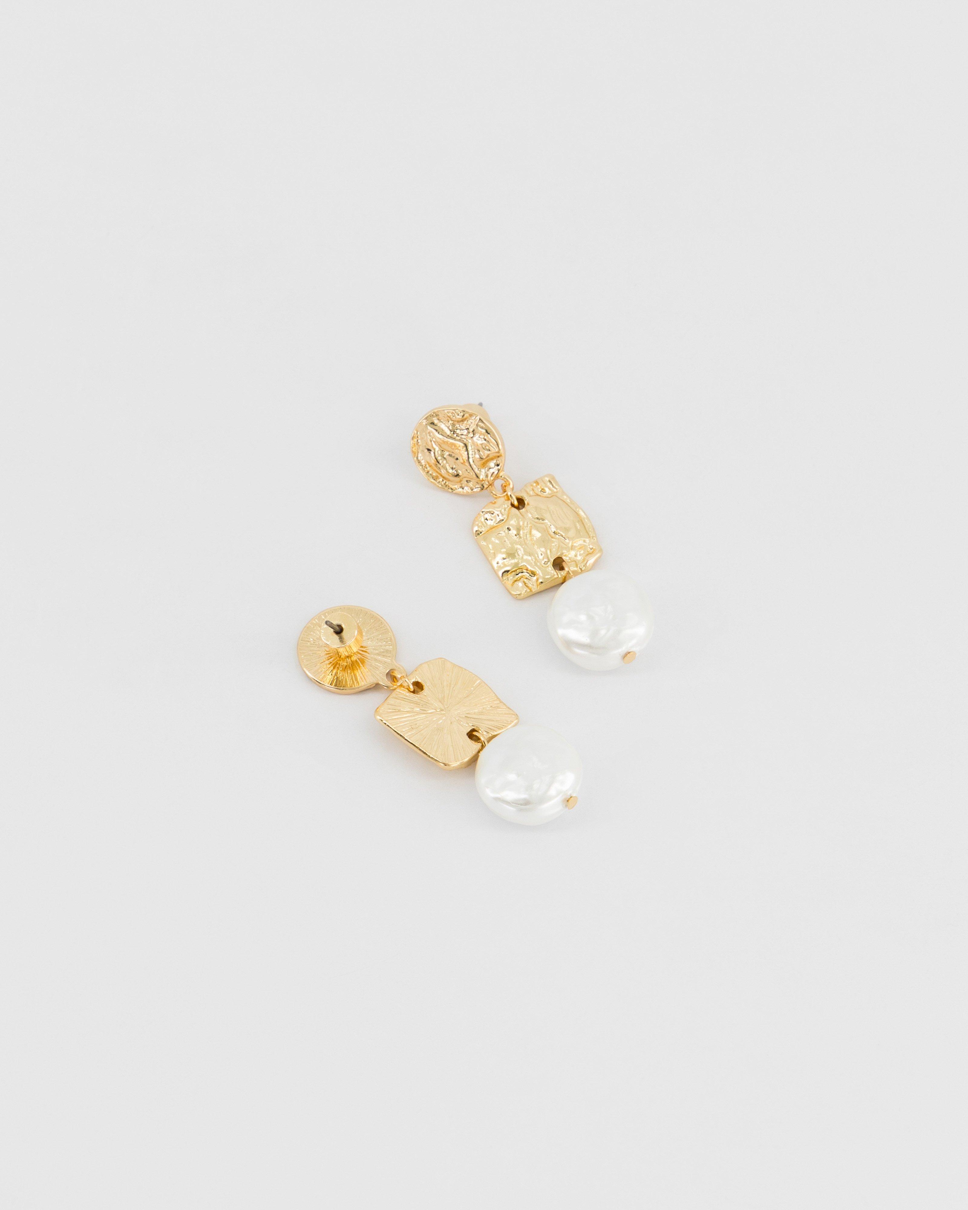 Circle & Square Pearl Drop Earrings -  Milk