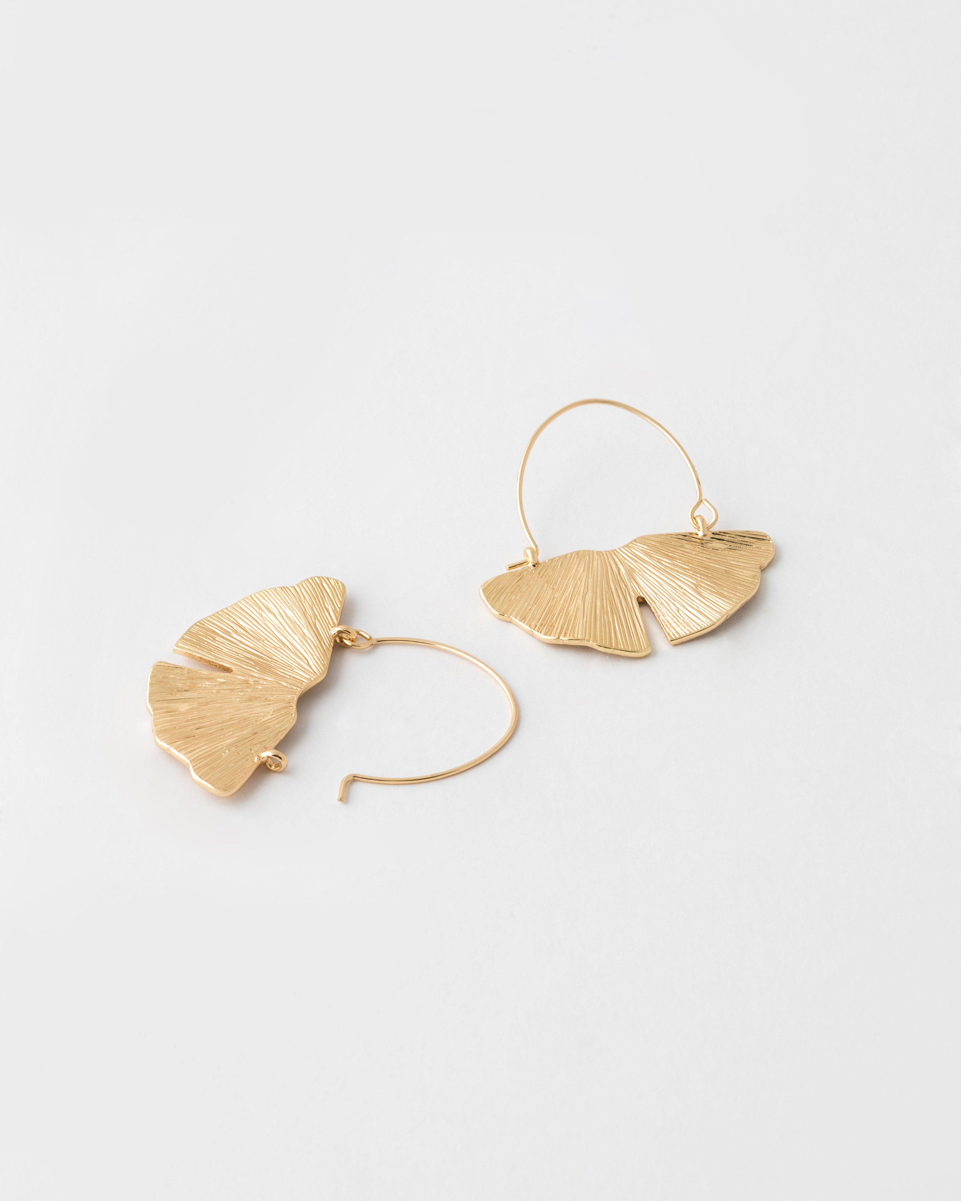 Petal Fan Brushed Hoop Earrings -  Gold