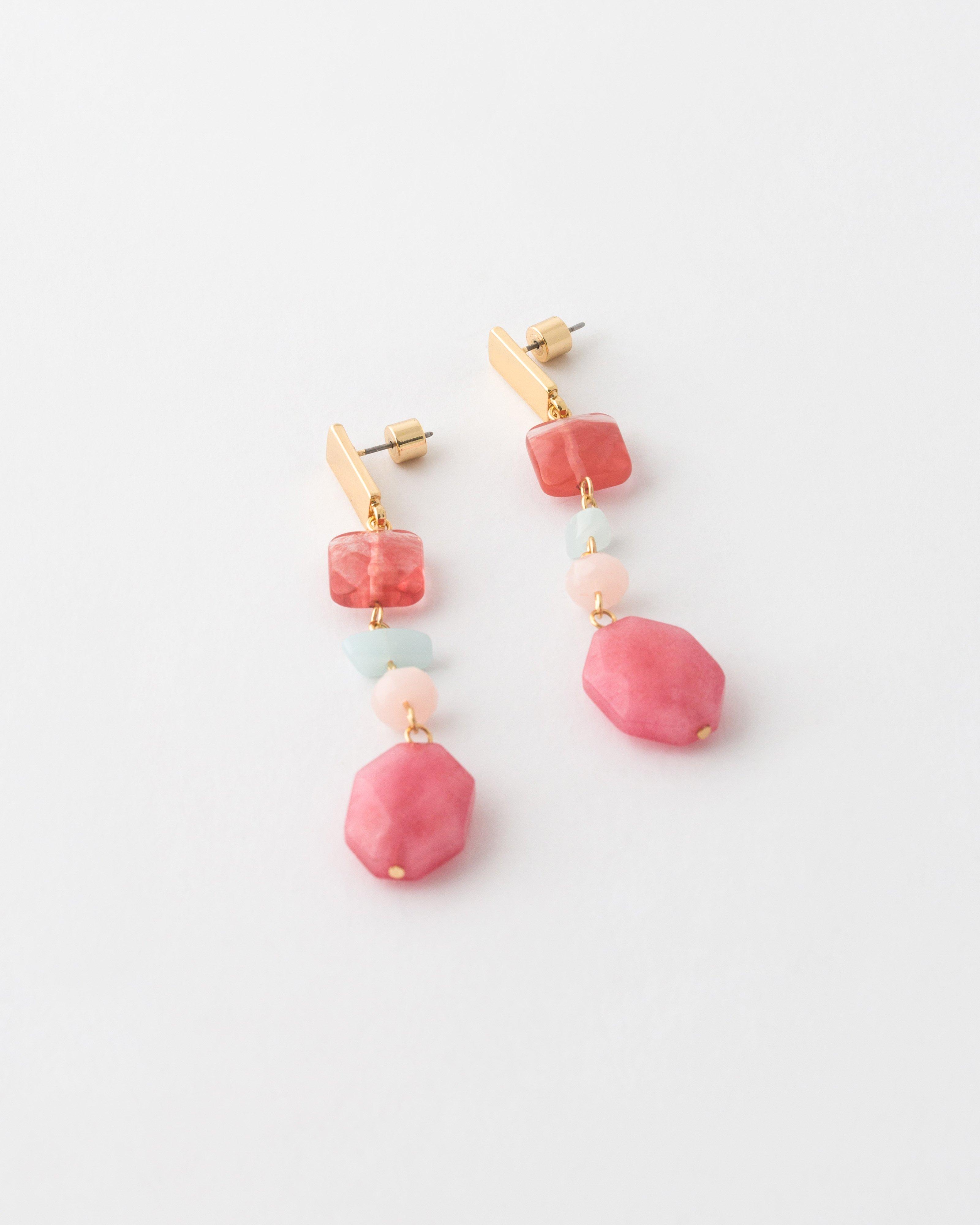 Natural Stone & Bar Linear Drop Earrings -  Assorted