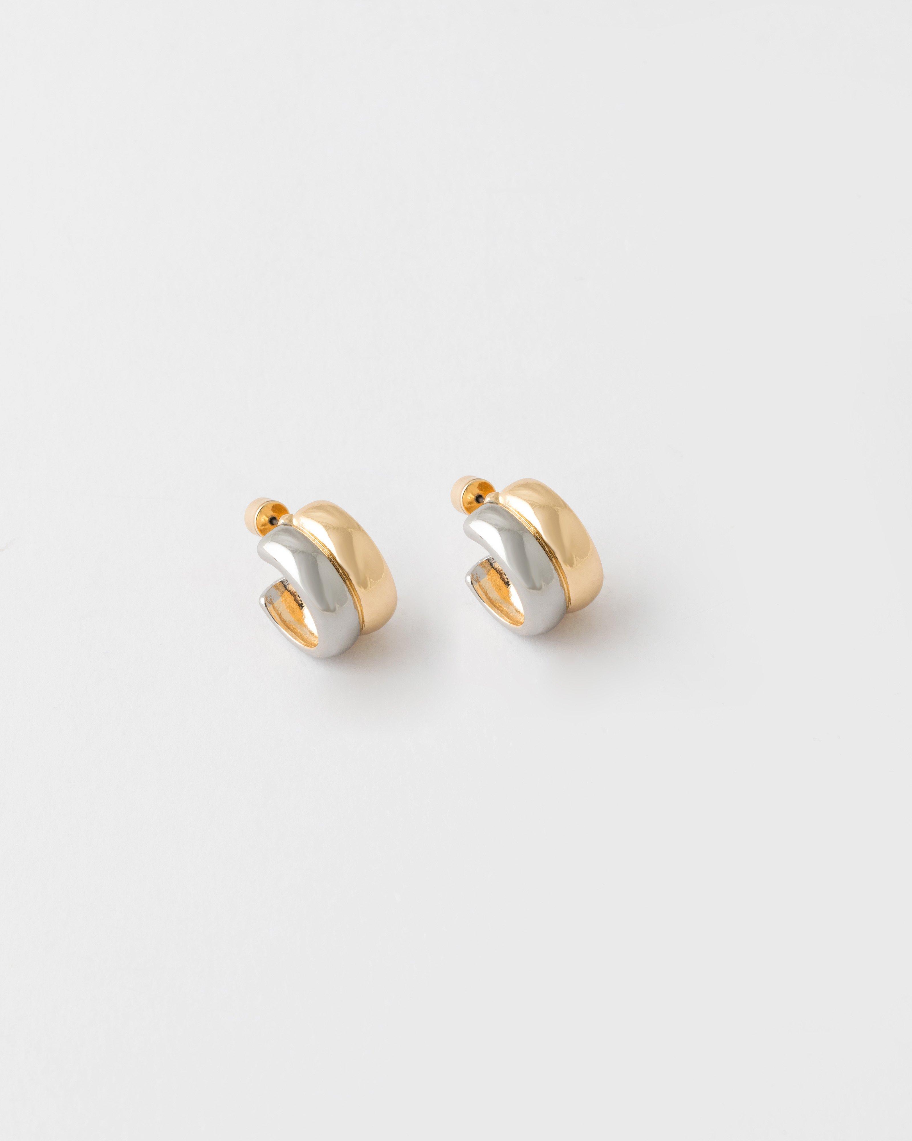 Double Chunky Circular Hoop Earrings -  Gold