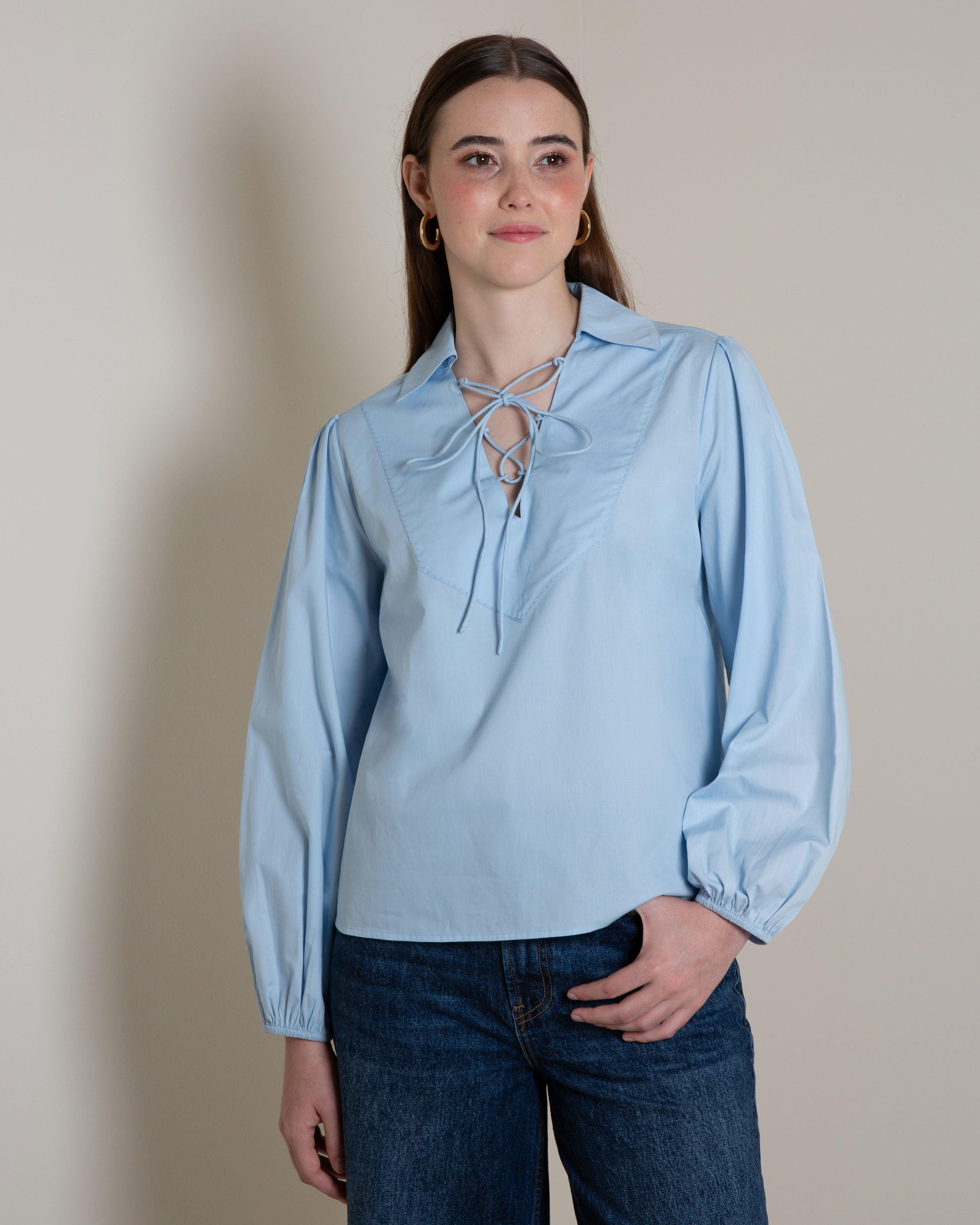 Inga Front-Tie Detailed Poplin Blouse -  Blue