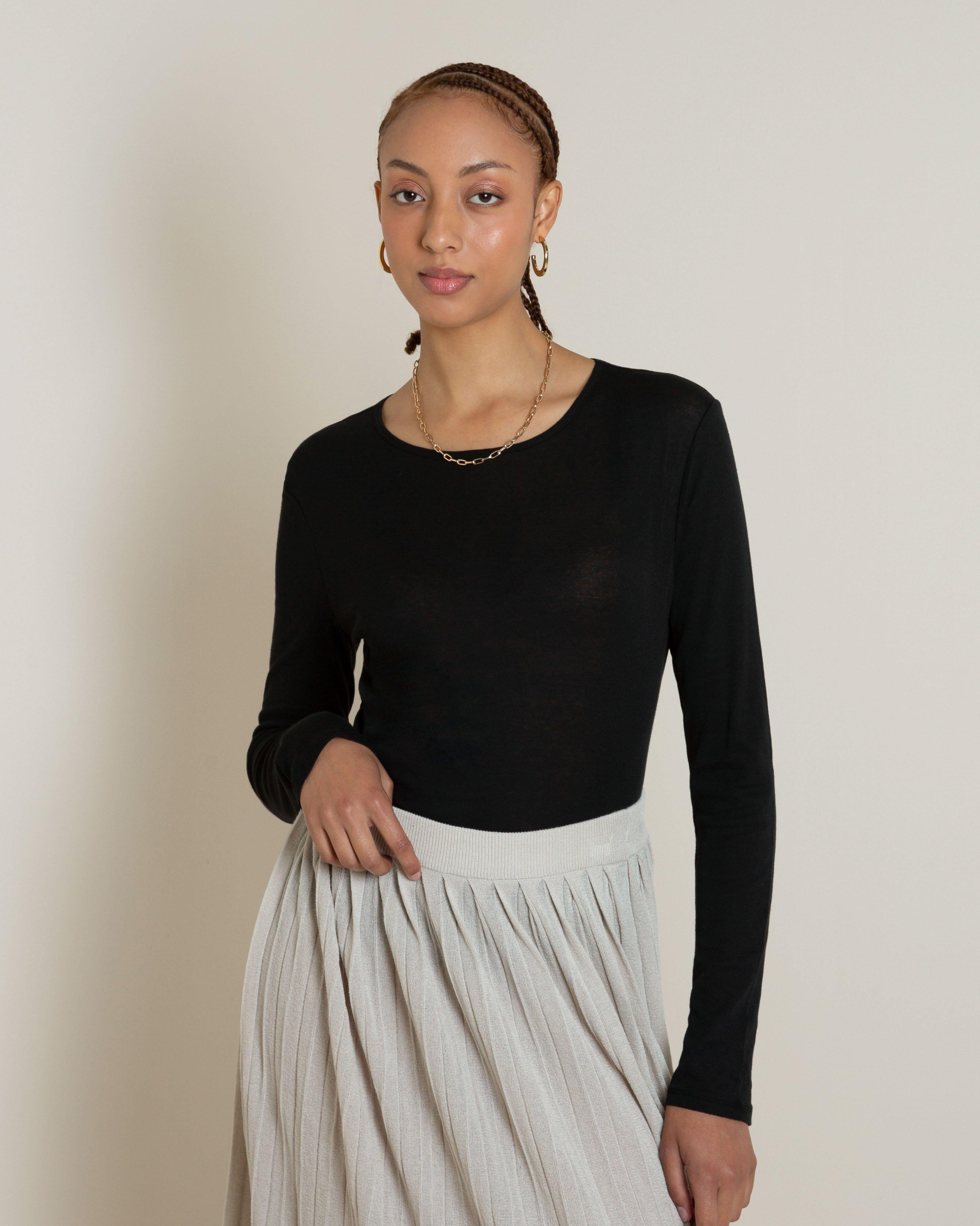 Felix Long Sleeve Knit Top -  Black