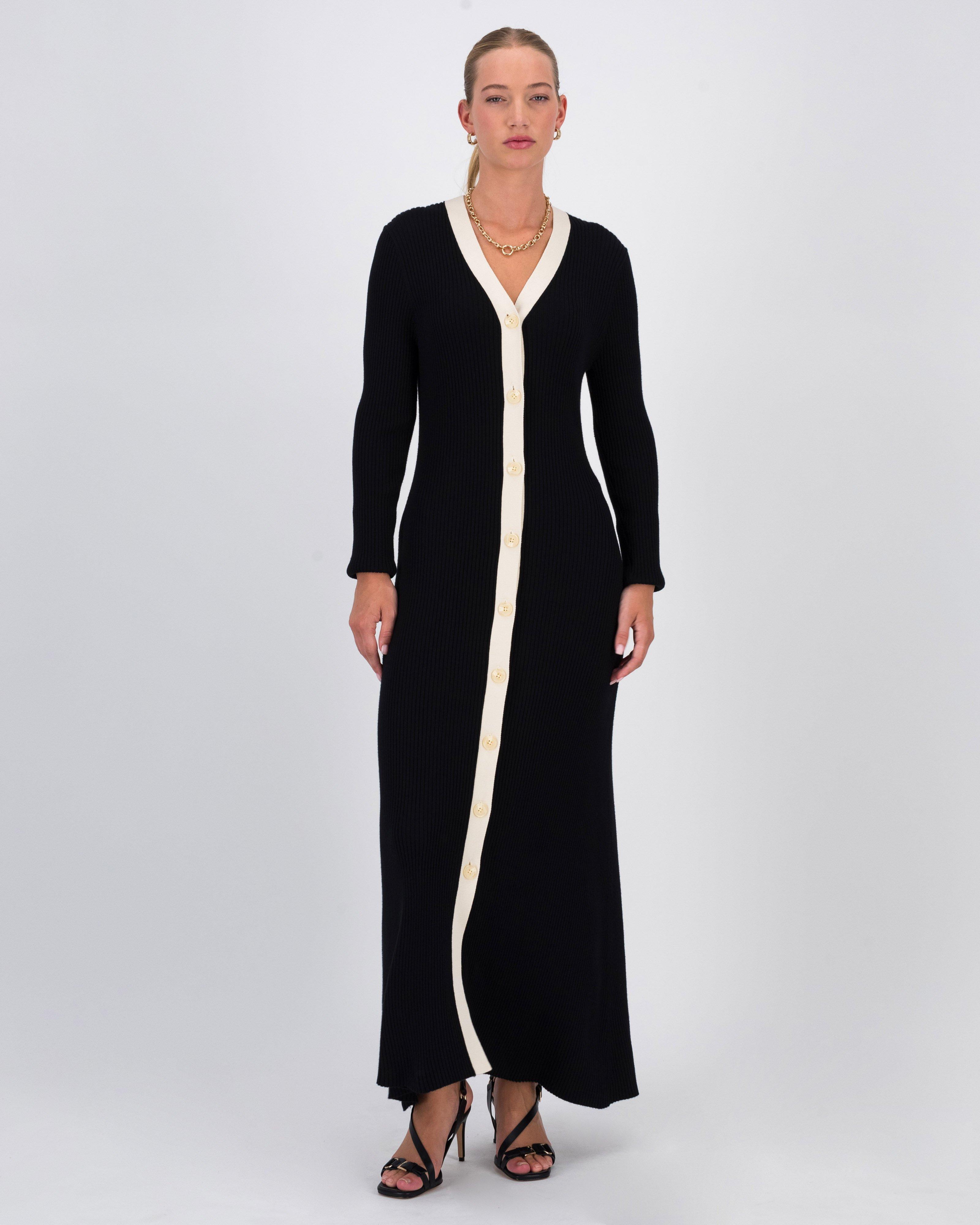 Penelope Two-Tone Knit Dress -  Black