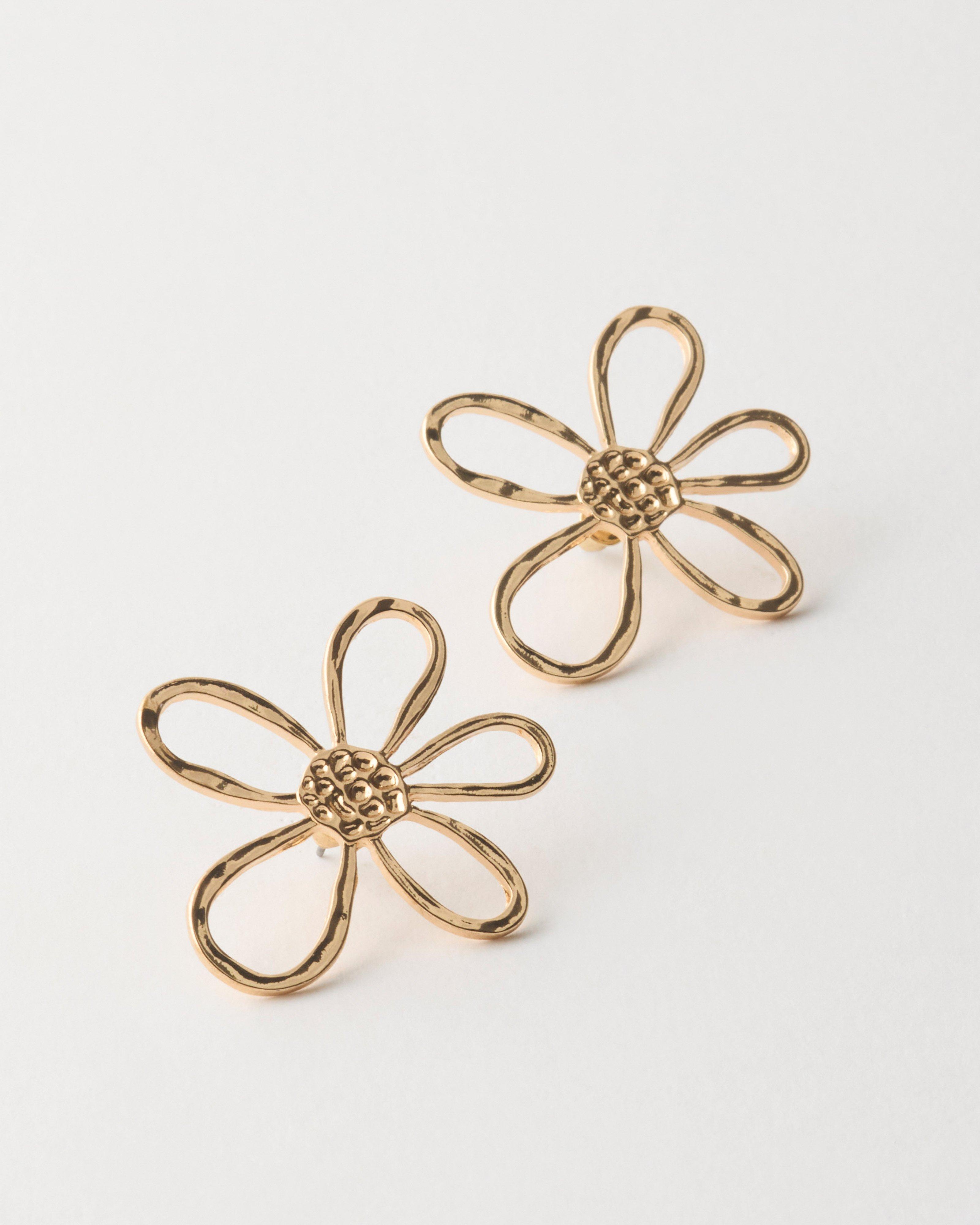 Women's Large Flower Stud Earrings -  Gold