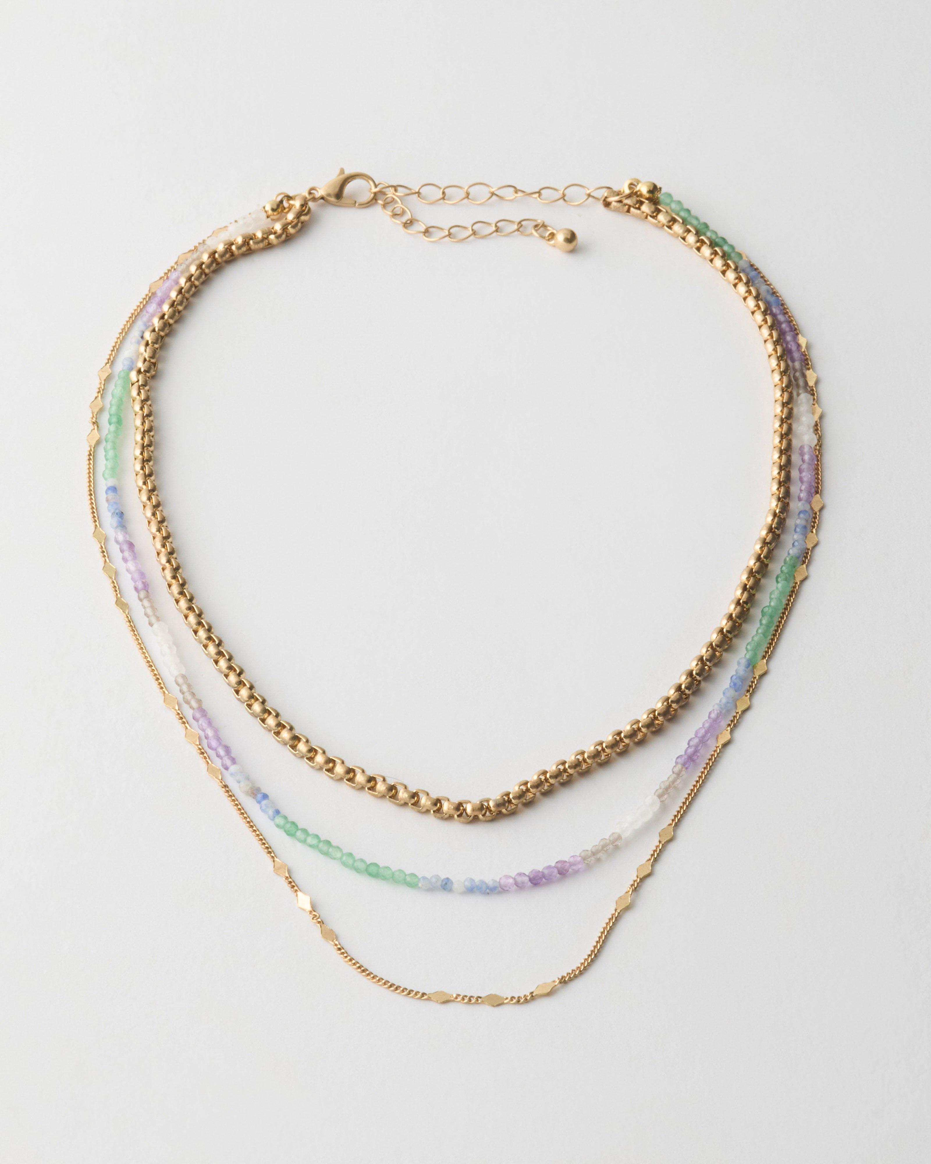 Women's Multi Colour Bead and Chain Necklace -  Gold