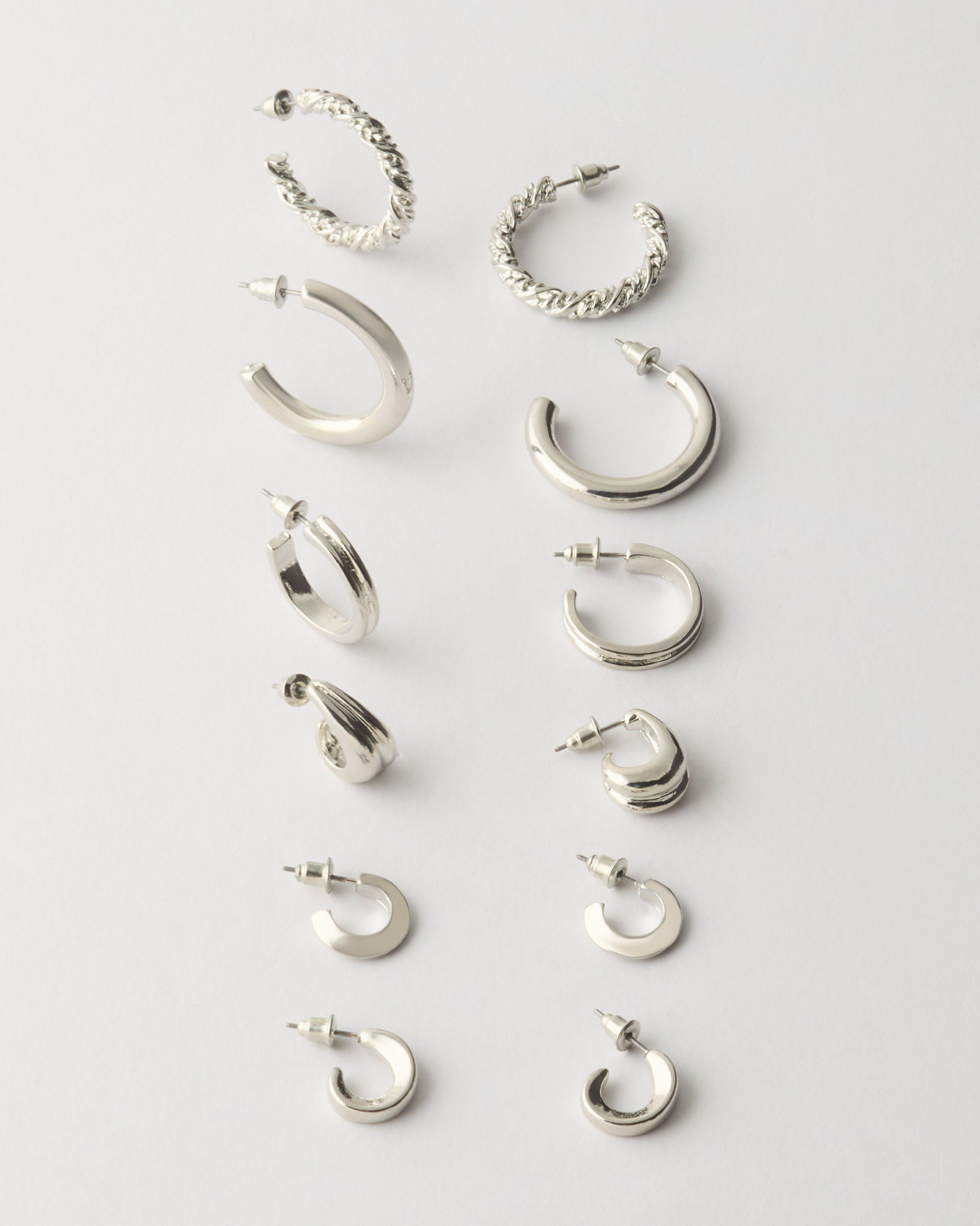 Women's Silver Hoop Earrings 6-Pack -  Silver