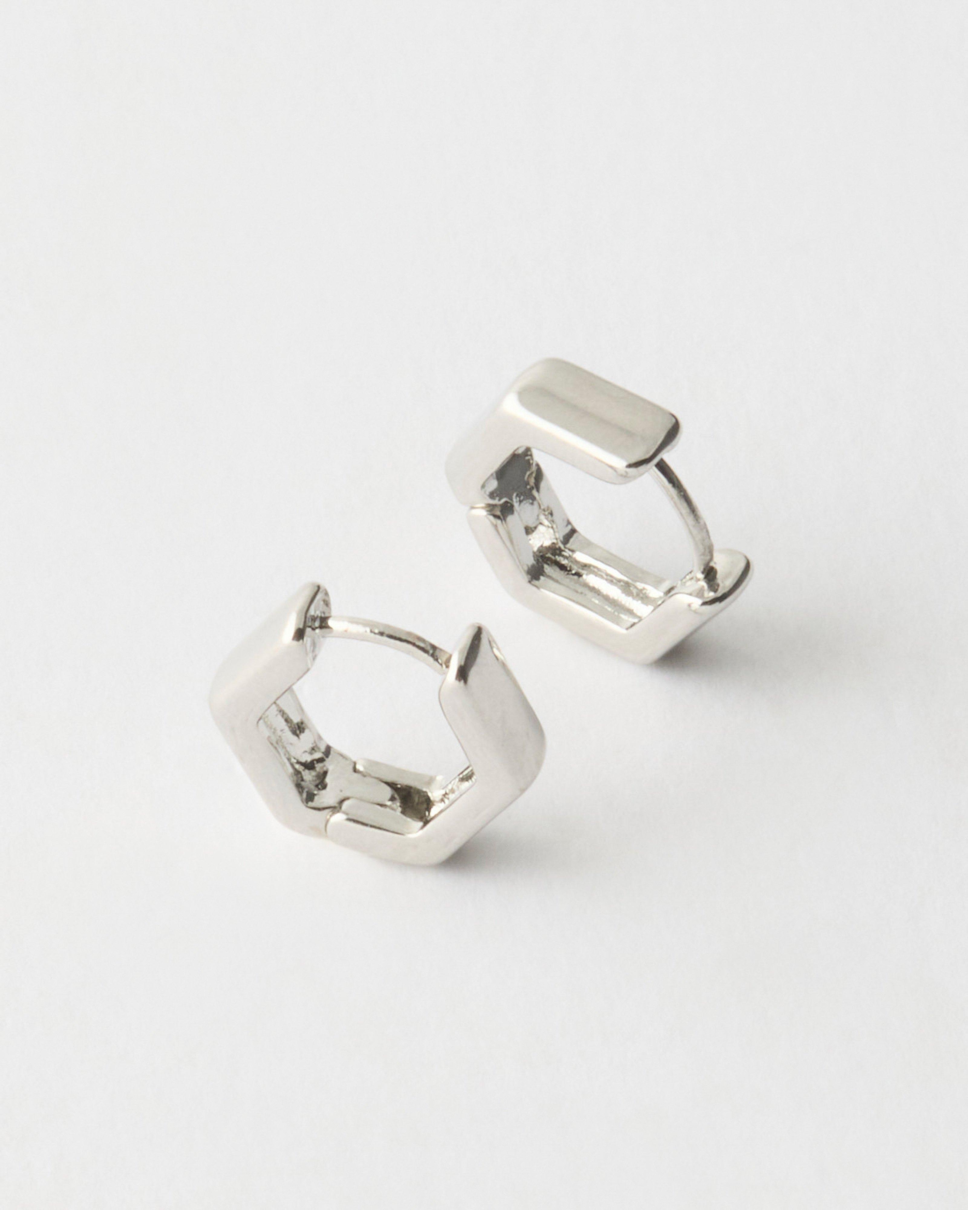 Women's Small Hexagon Hoop -  Silver