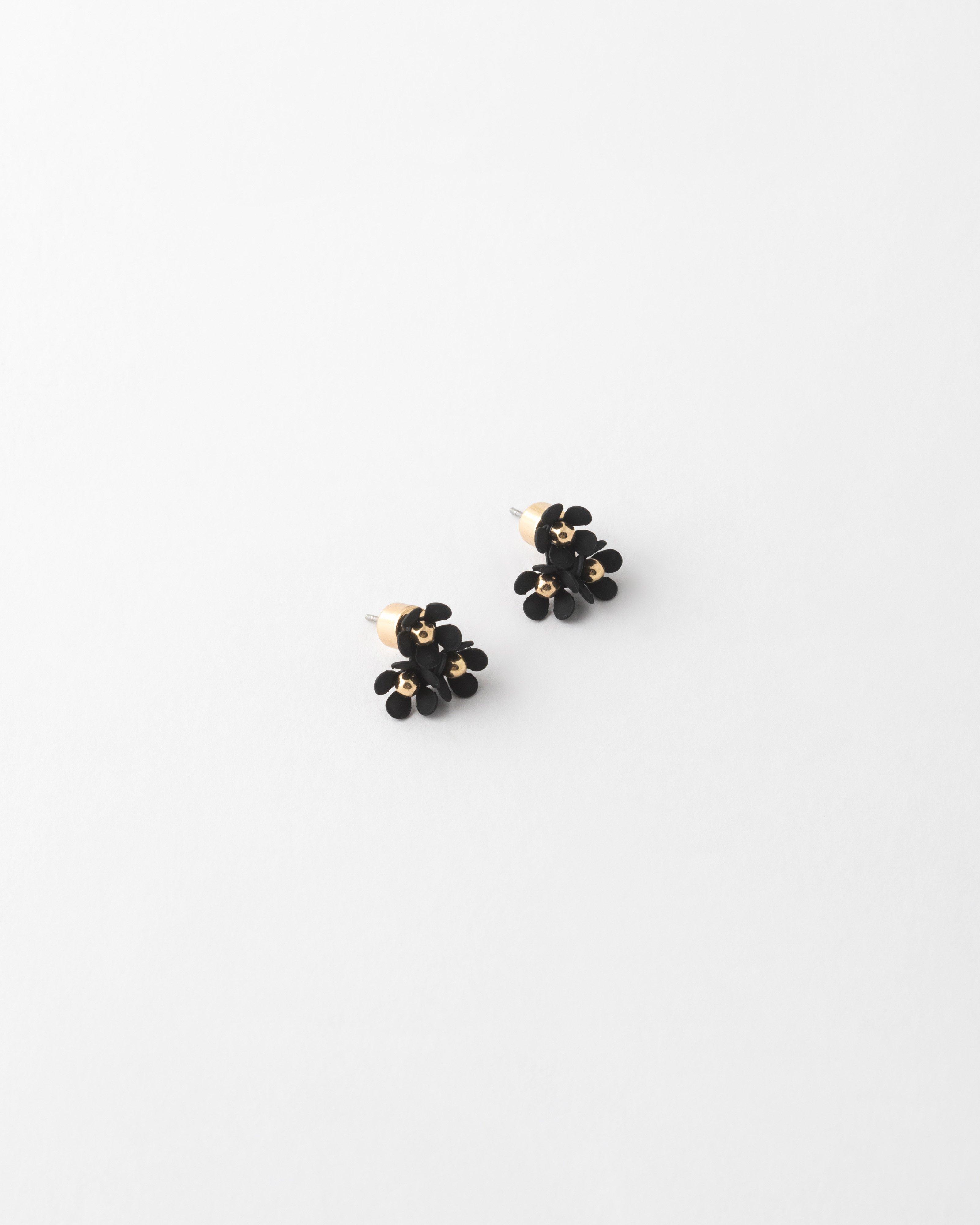 Trio Cluster Flower Stud Earrings -  Black