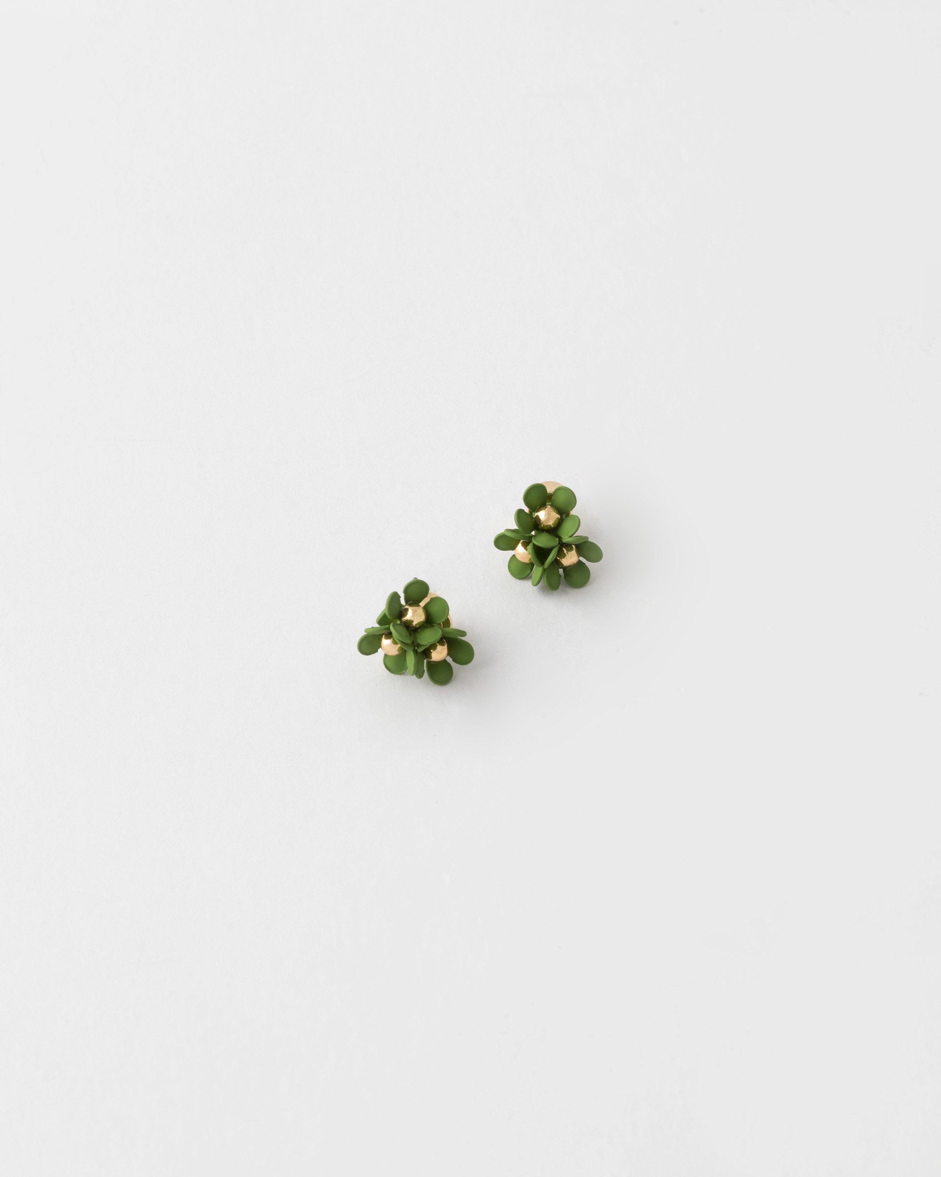 Trio Cluster Flower Stud Earrings -  Green