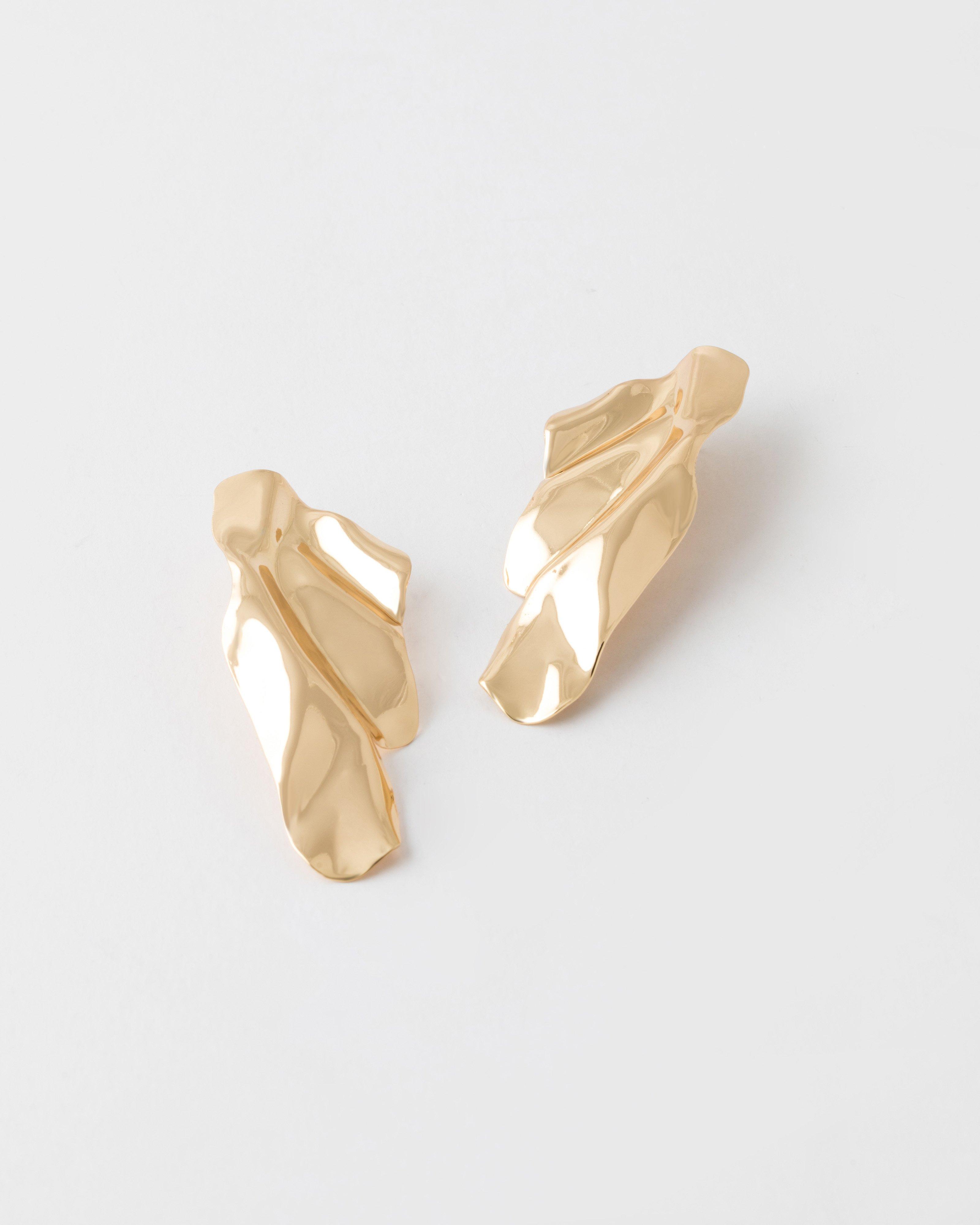 Statement Organic Folded Stud Earrings -  Gold