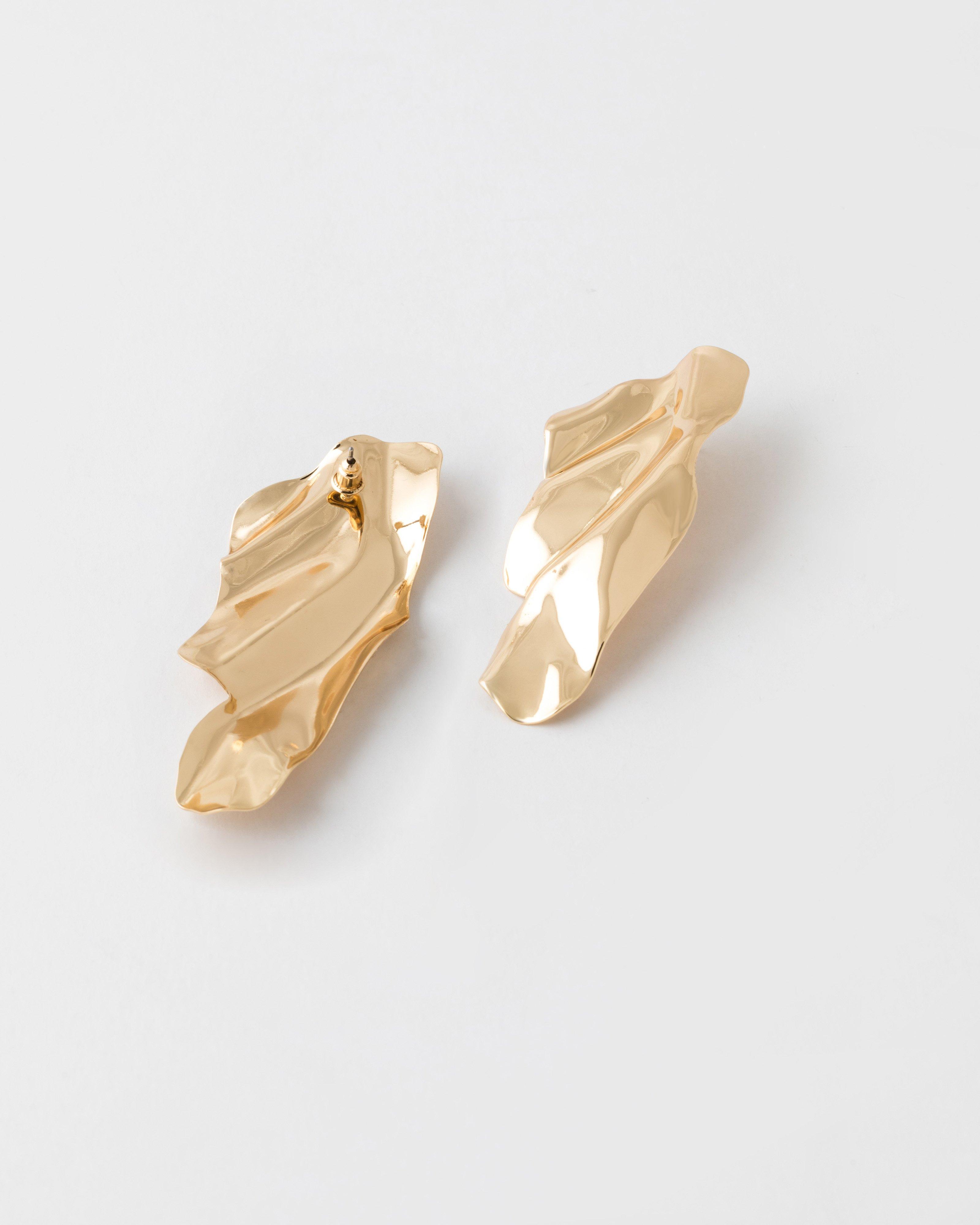 Statement Organic Folded Stud Earrings -  Gold
