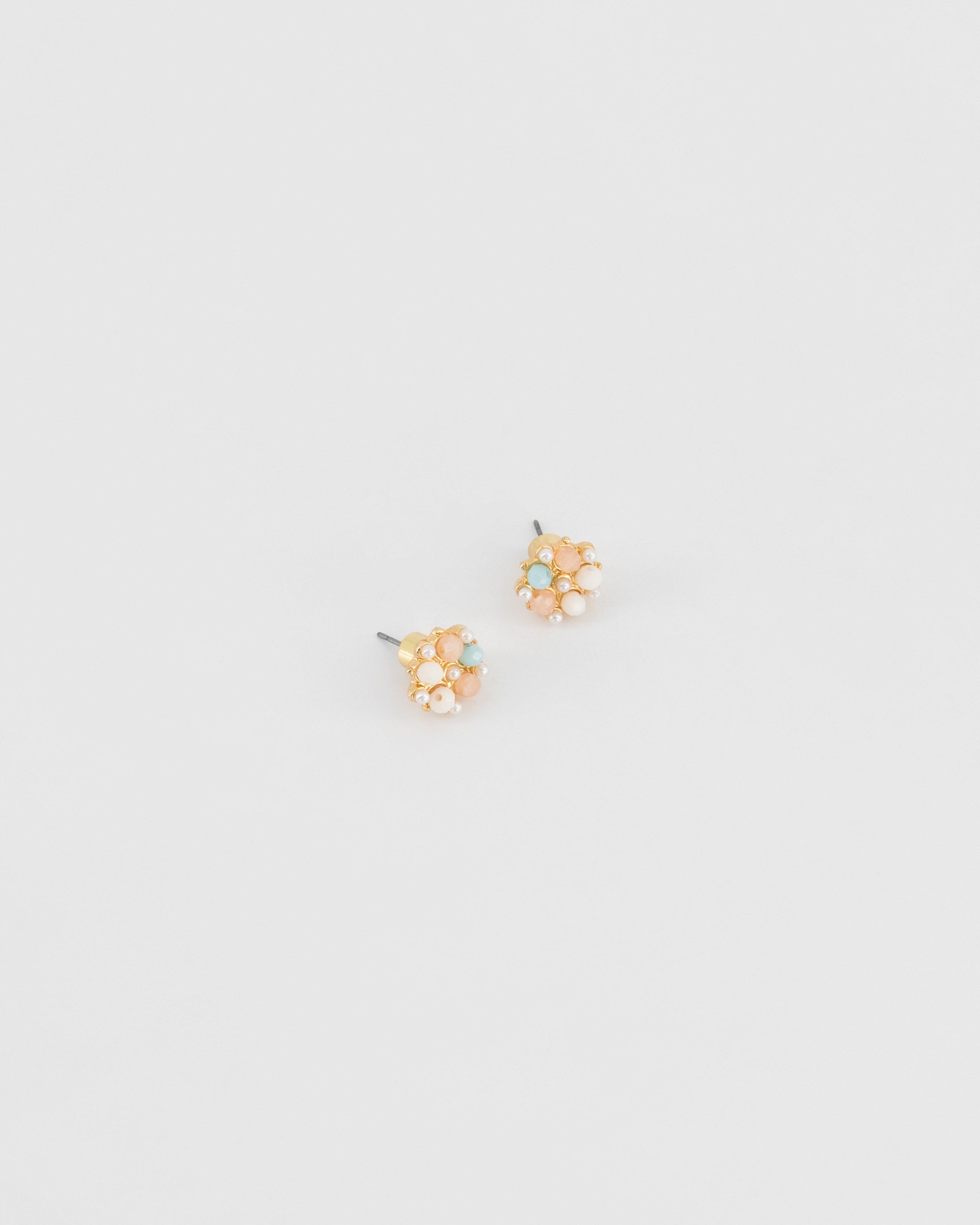 Beaded Cluster Stud Earrings -  Pink