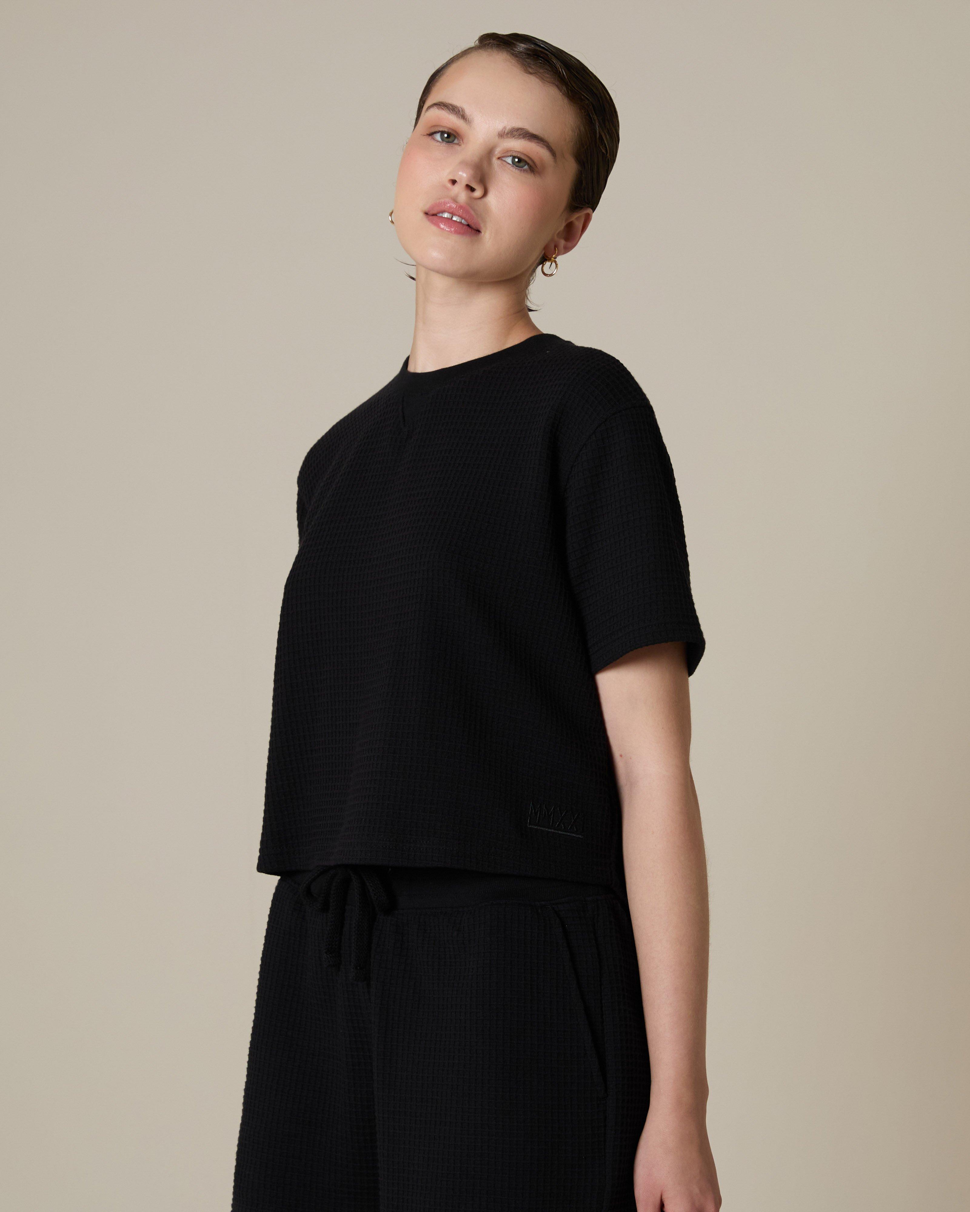 MMXXI Women's Honey Waffle Boxy T-Shirt -  Black
