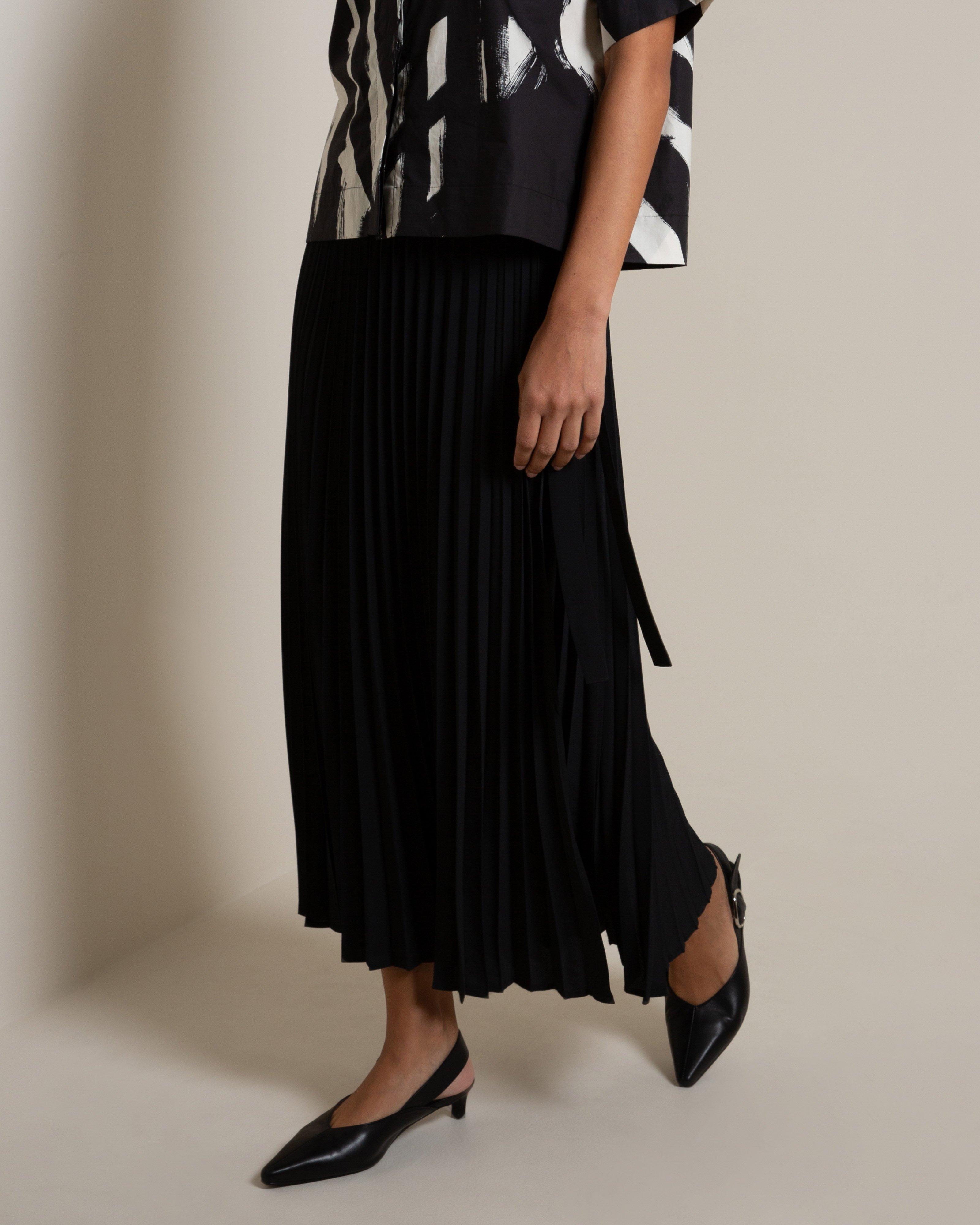 Yola Pleated Wrap Skirt -  Black