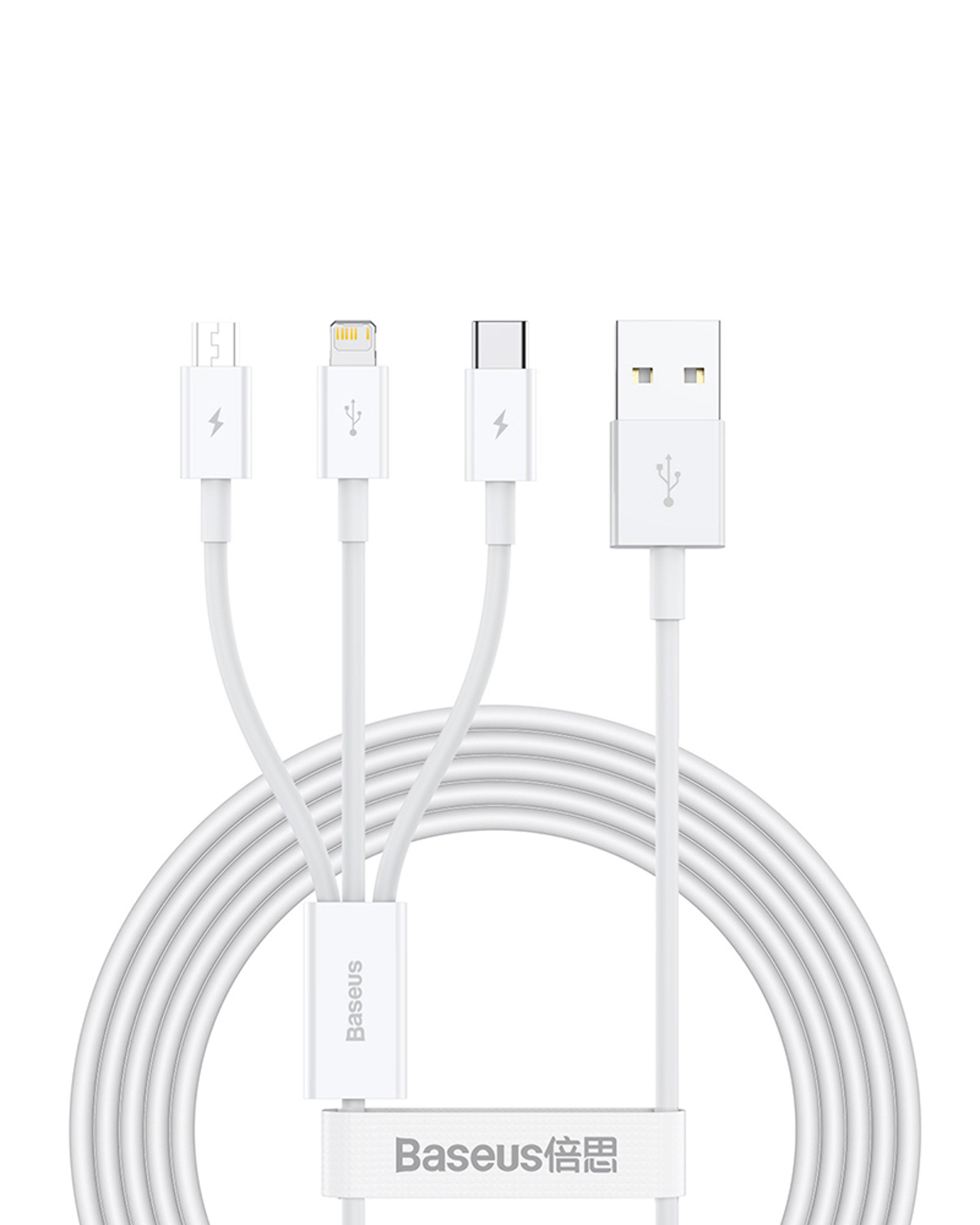 Baseus 3-in-1 Superior Series 1.5m Cable (USB to Micro USB, Type-C & iPhone) -  White