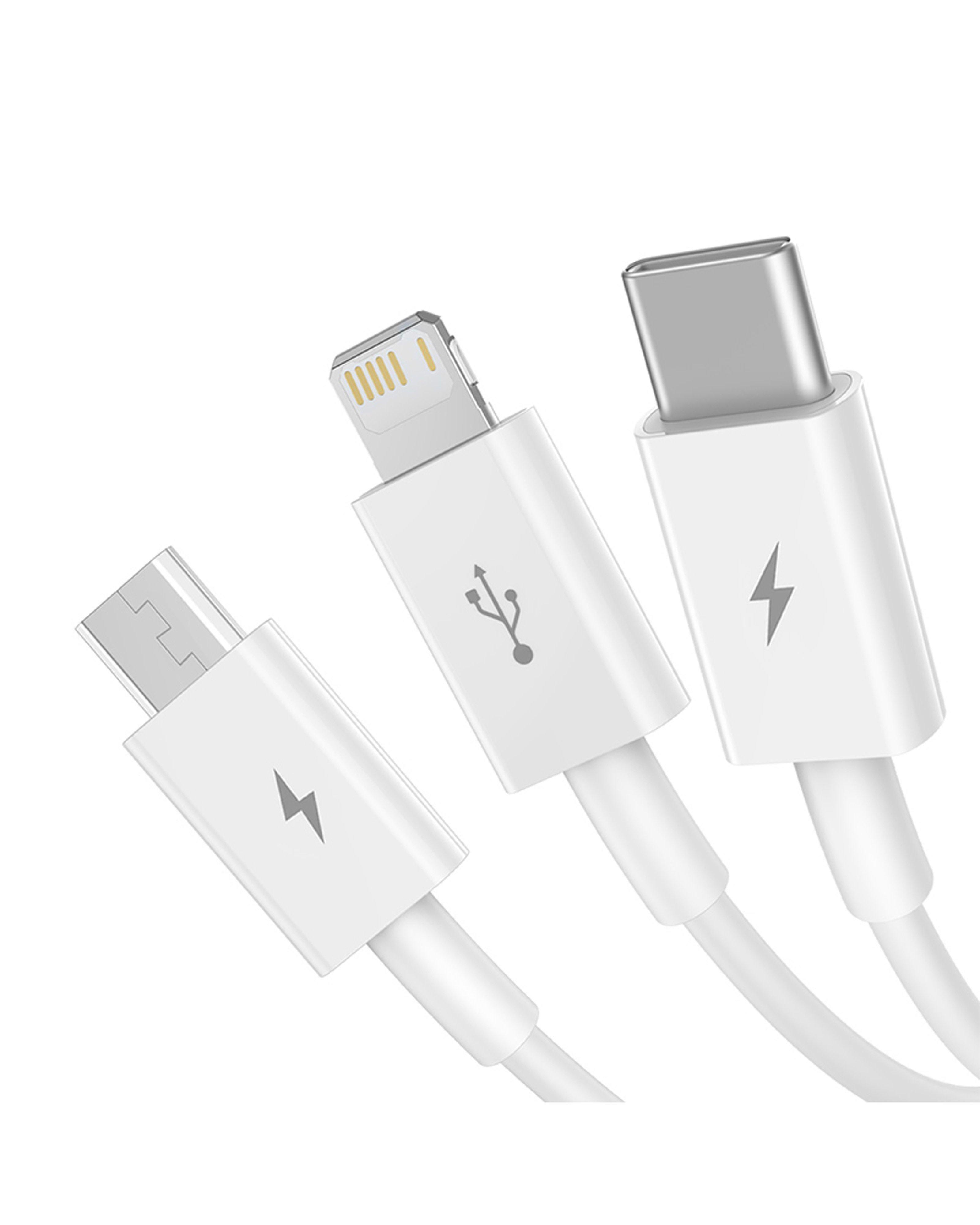 Baseus 3-in-1 Superior Series 1.5m Cable (USB to Micro USB, Type-C & iPhone) -  White