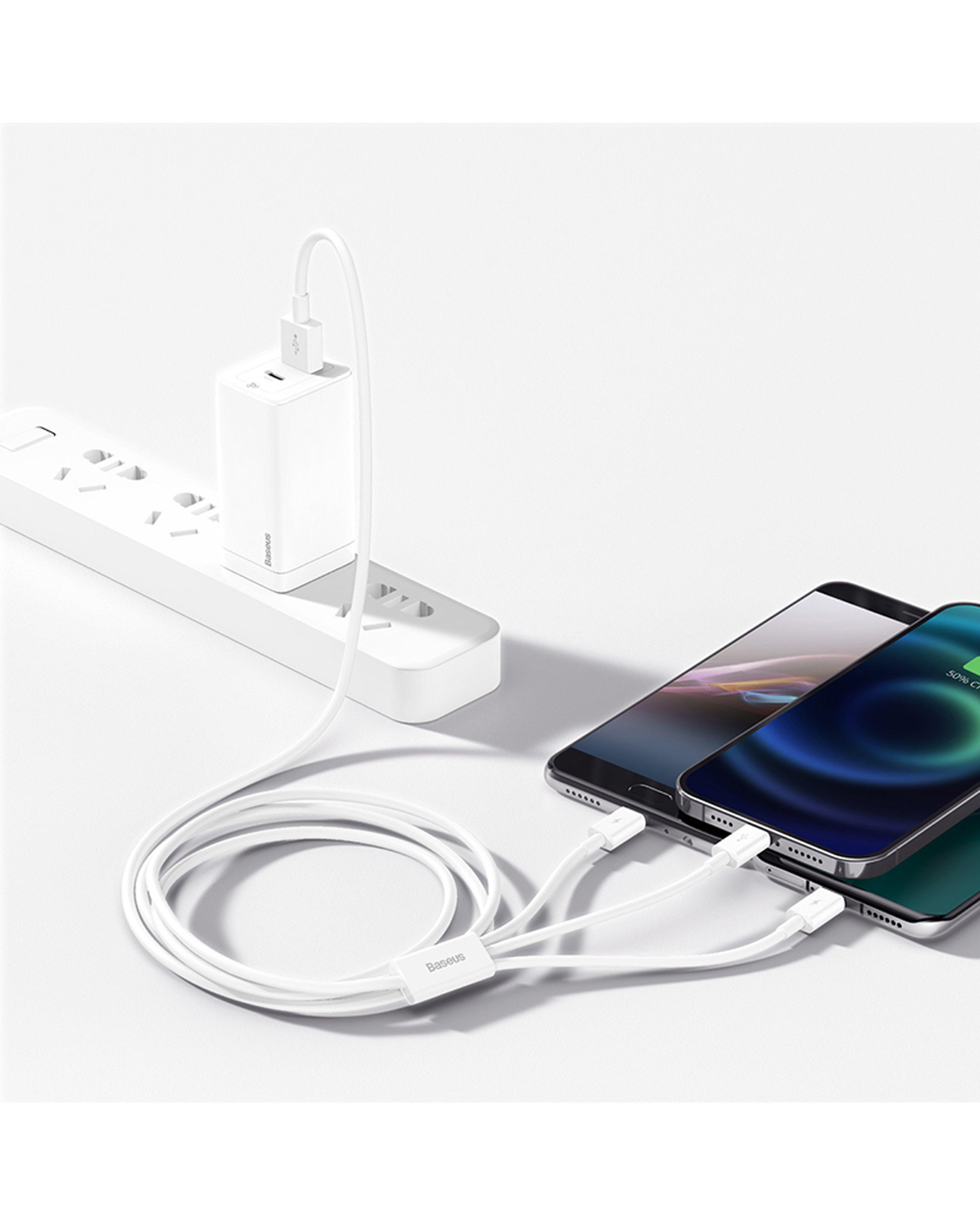 Baseus 3-in-1 Superior Series 1.5m Cable (USB to Micro USB, Type-C & iPhone) -  White