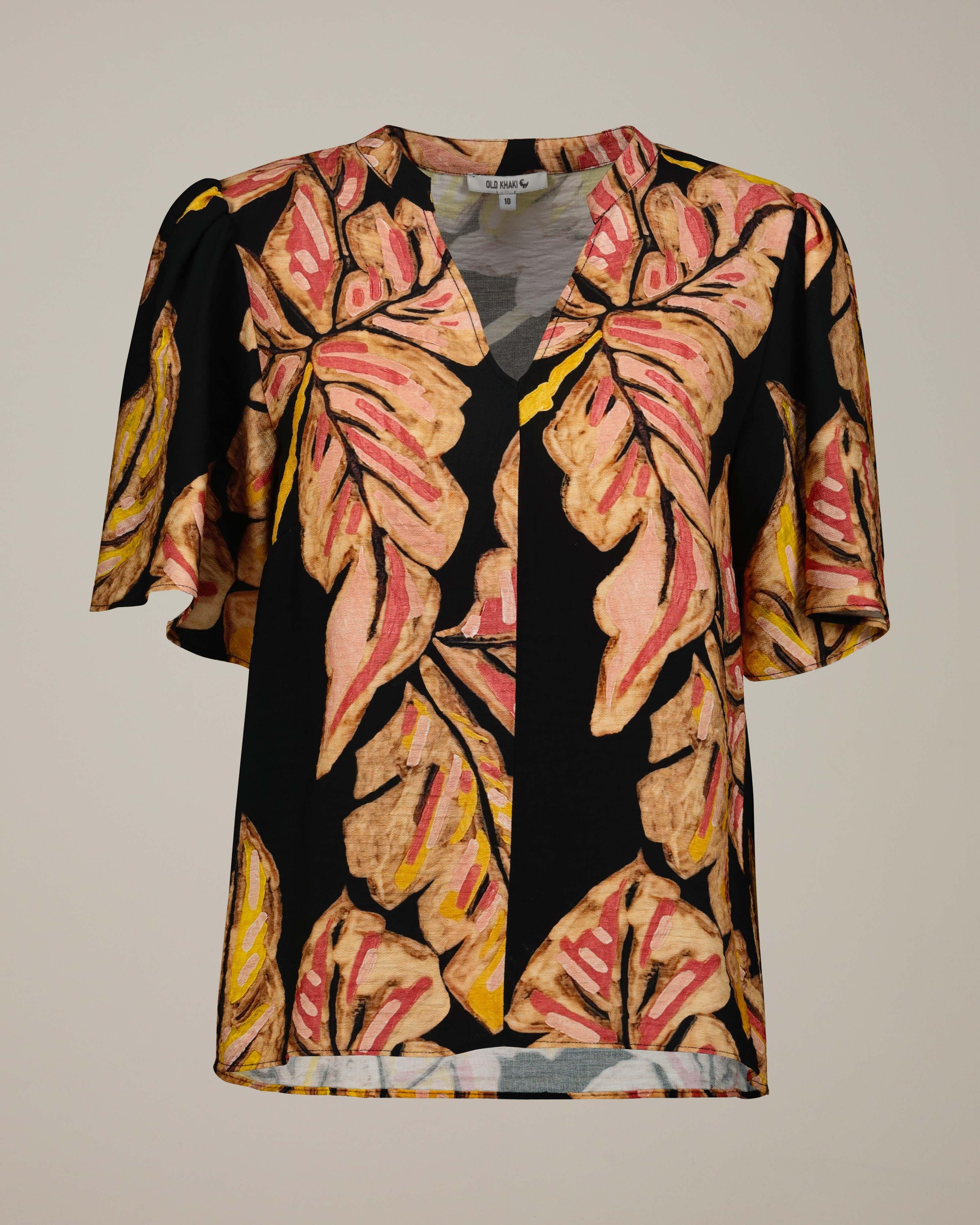 【CARAME】vintage floral print ブラウス 4Y Old Khaki Women's Kamilla Printed Short-Sleeve Blouse | Cape Union