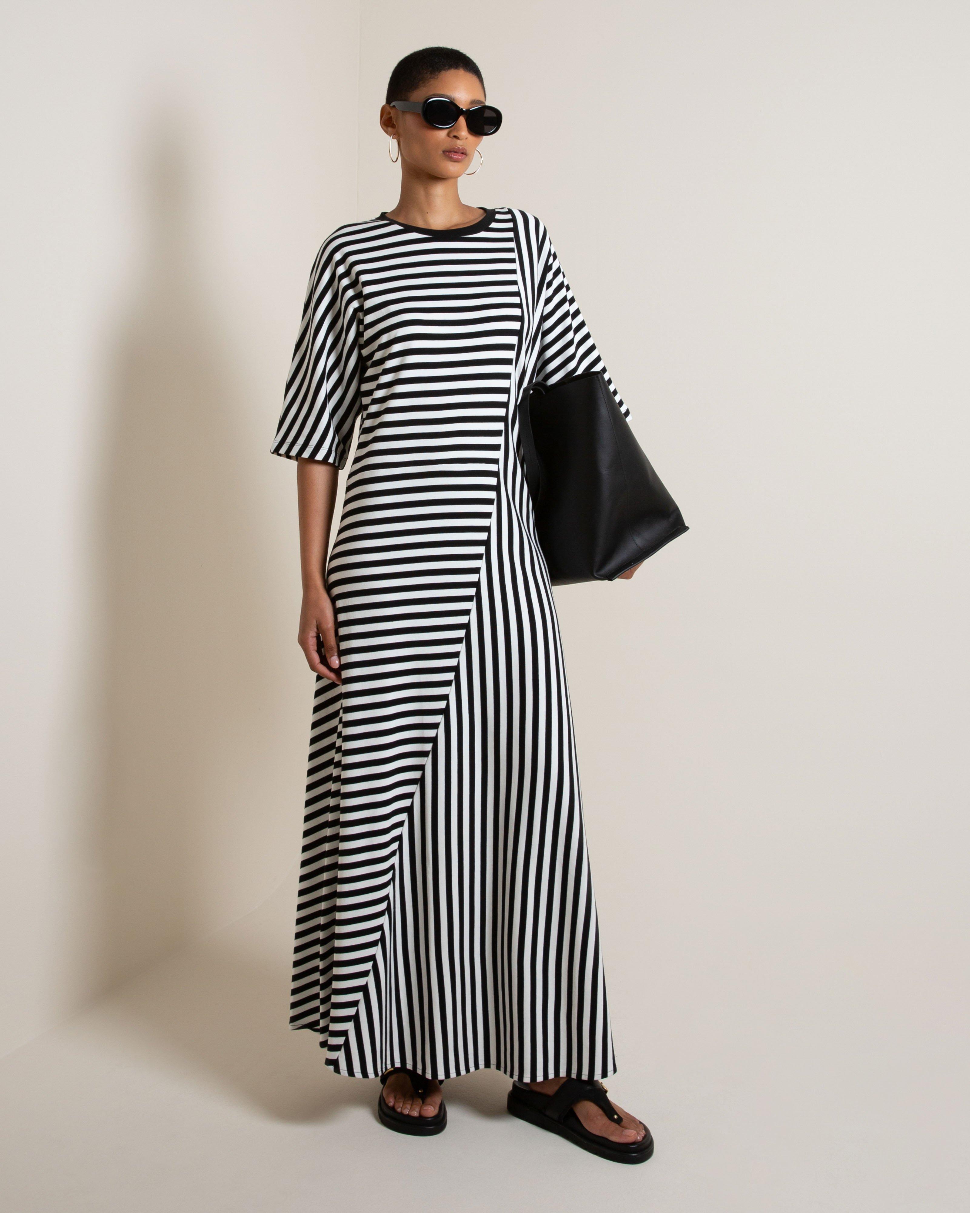 Trissa Stripe Knit Midi Dress -  Black