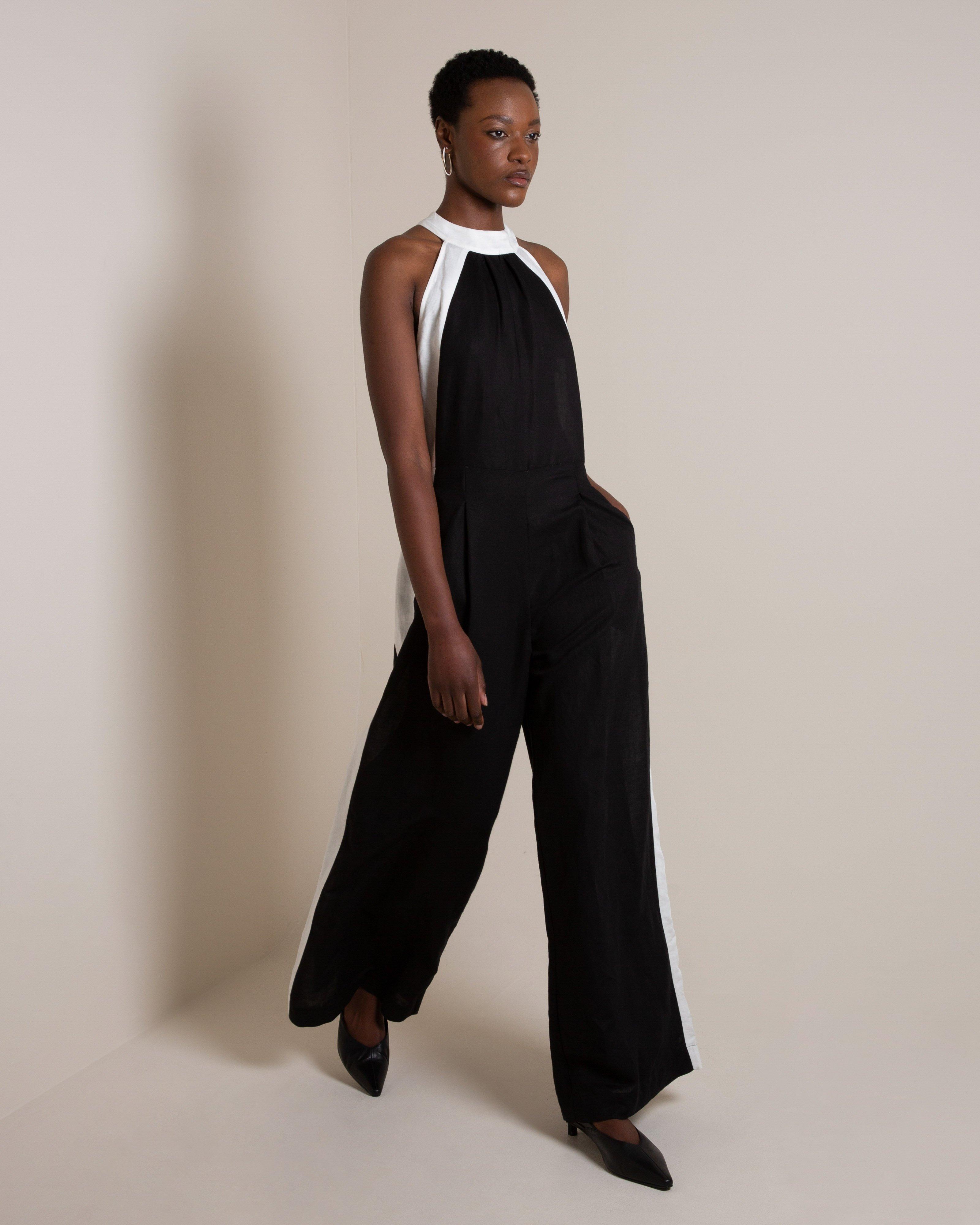Orlandi Halter Neck Colourblocked Jumpsuit -  Black