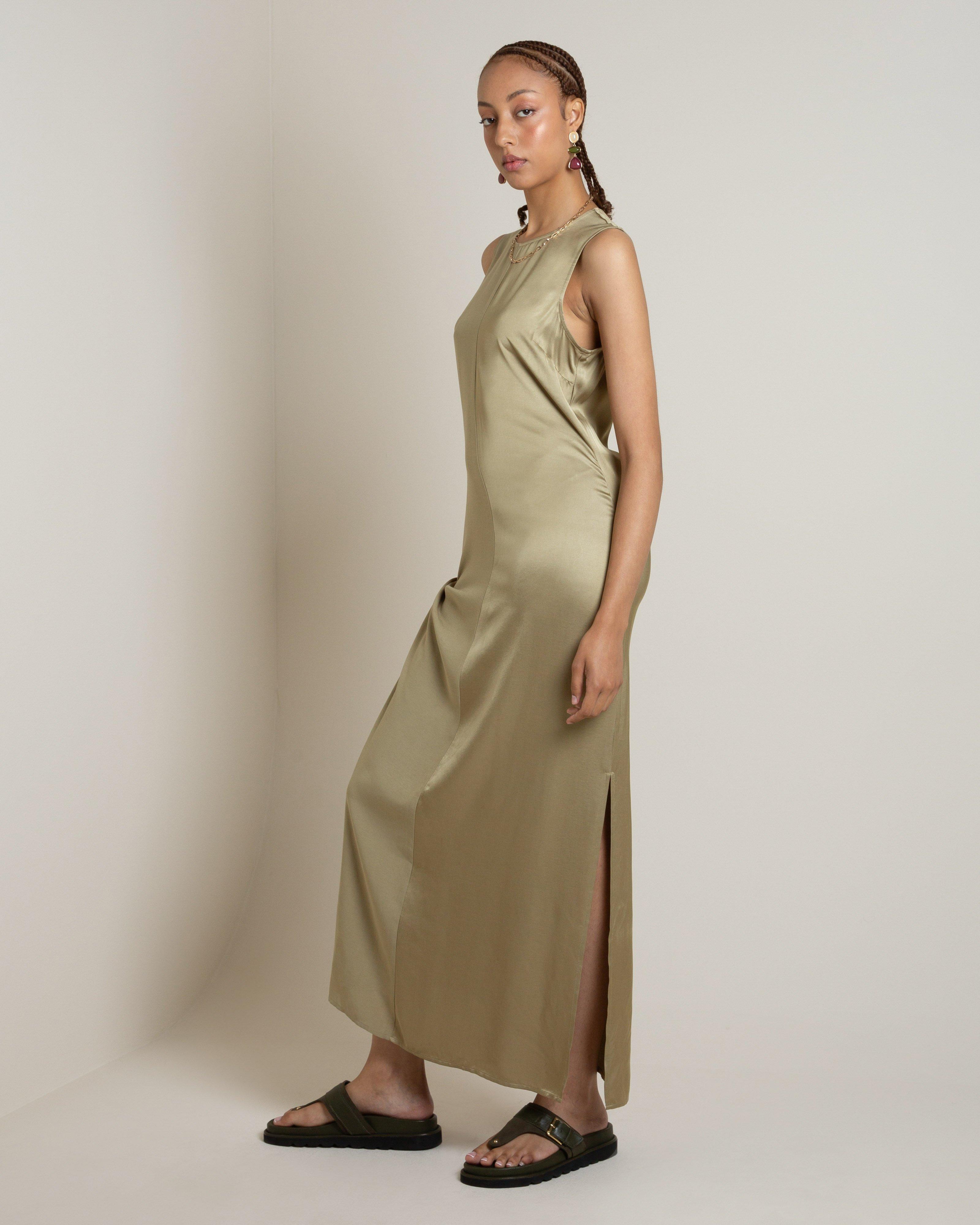 Tracee Sateen Column Dress -  Green