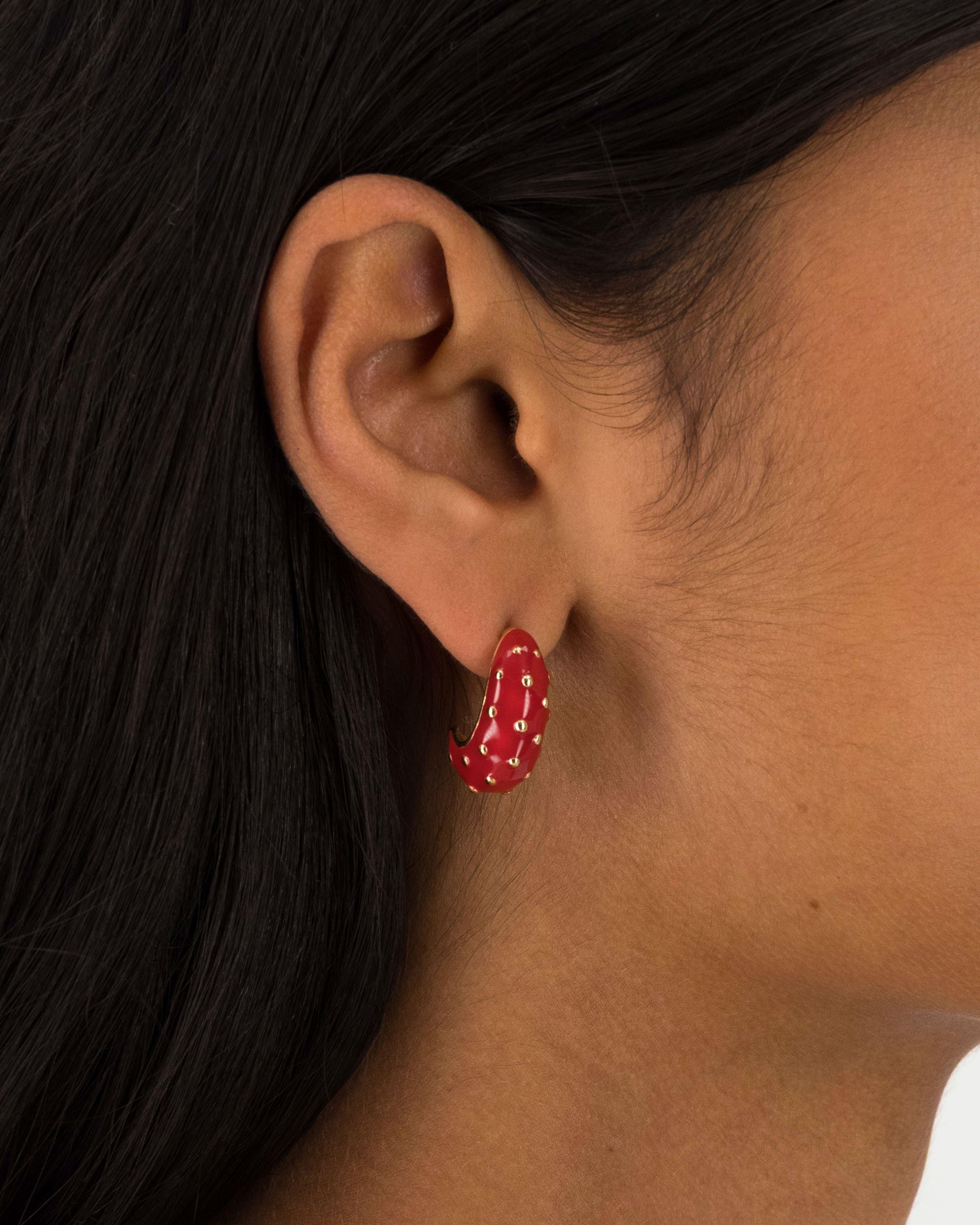 Studded Resin J-Shape Drop Earrings -  Burgundy