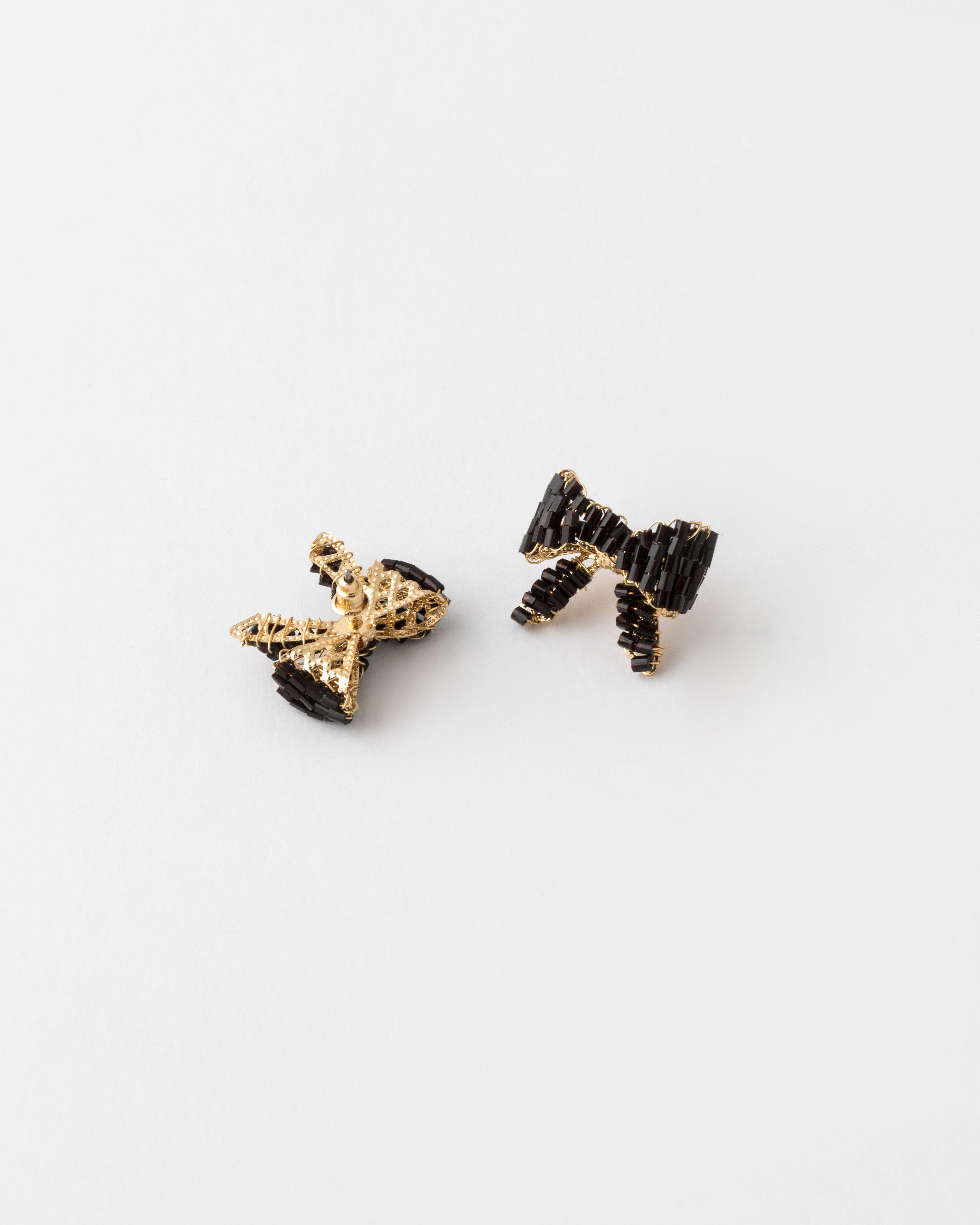 Beaded Bow Stud Earrings -  Black