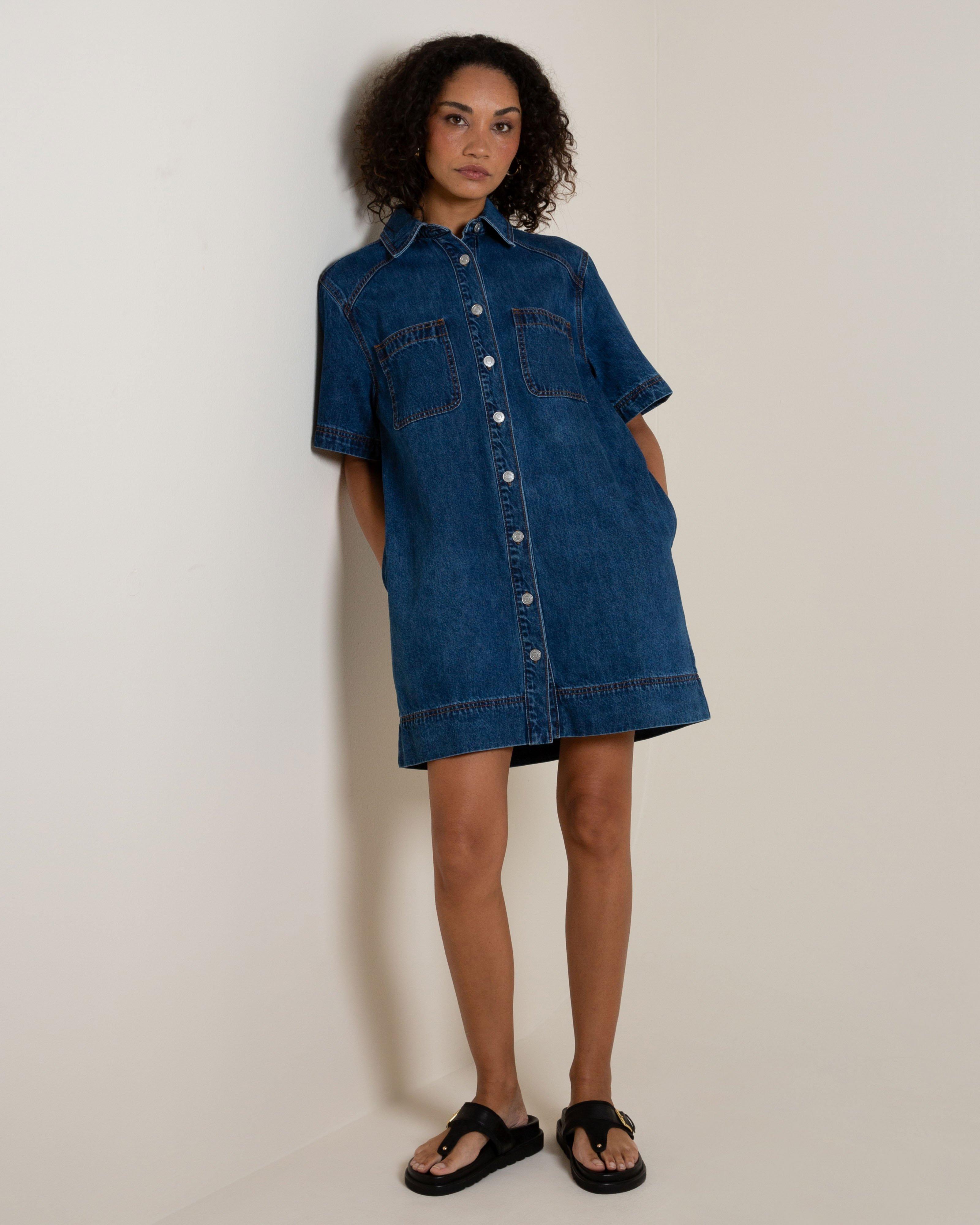 Wrenley Denim Mini Dress -  Blue