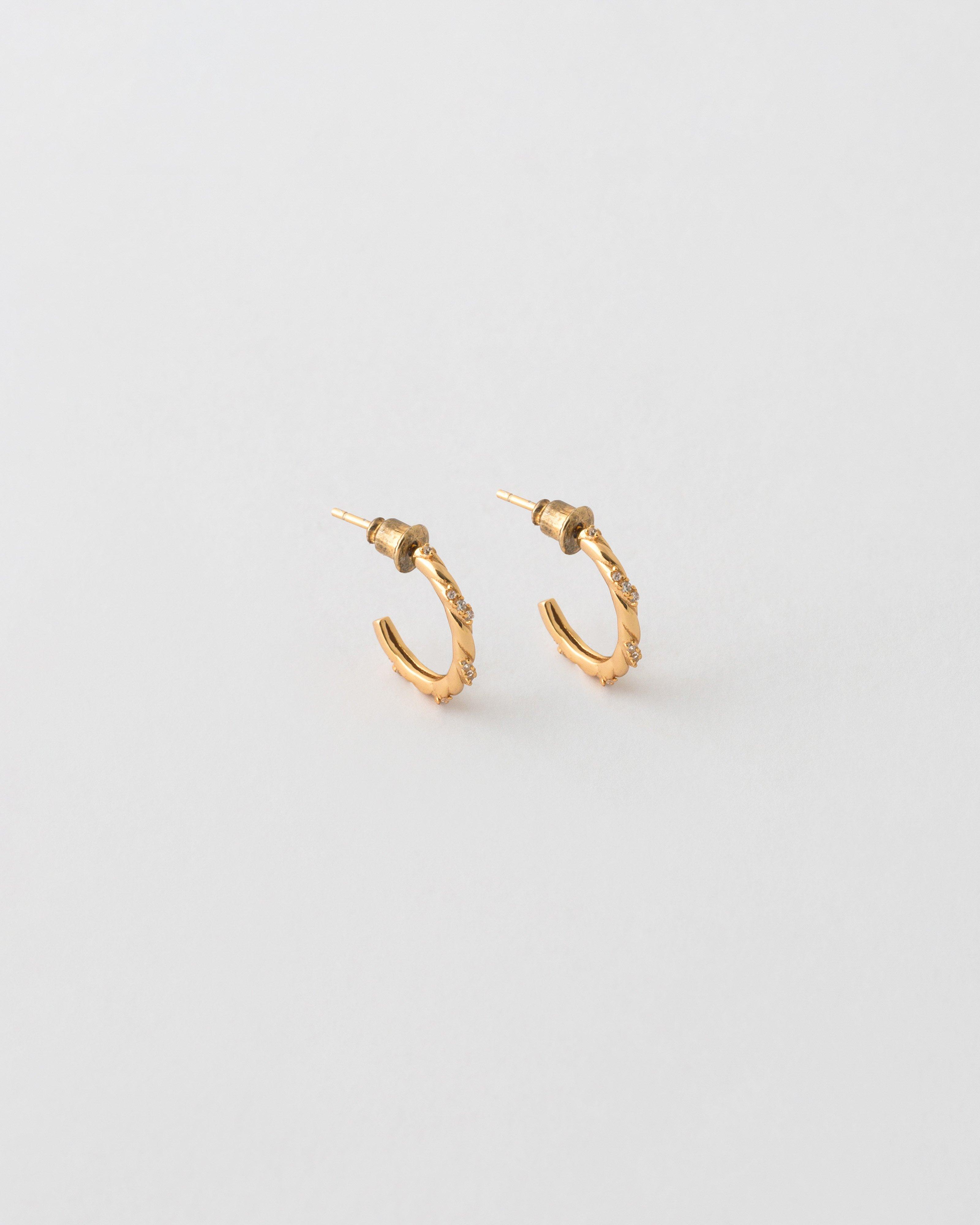 Sterling Silver Cubic Zirconia Curved Hoop Earrings -  Gold