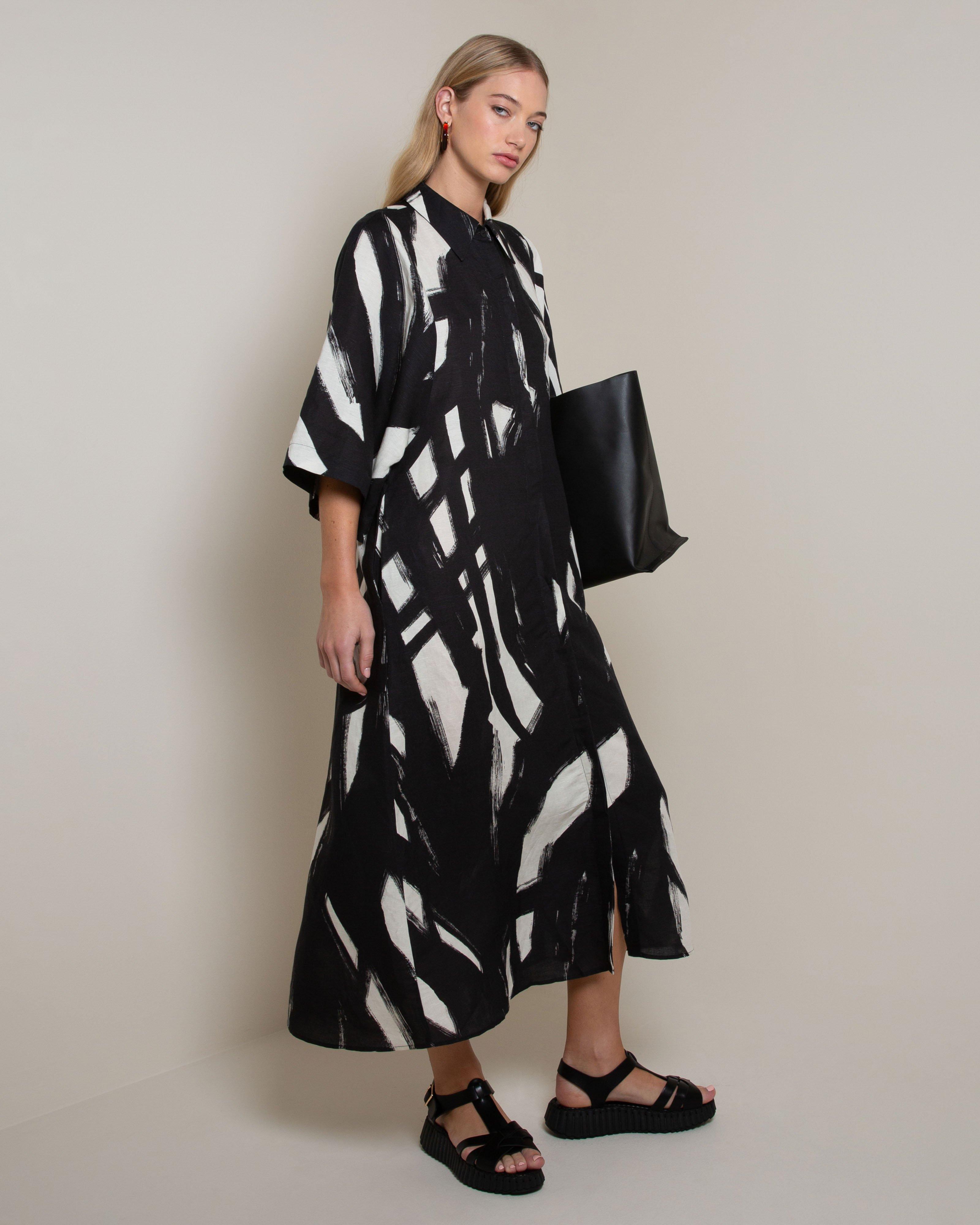 Louisa Button Through Shirt Dress -  Black