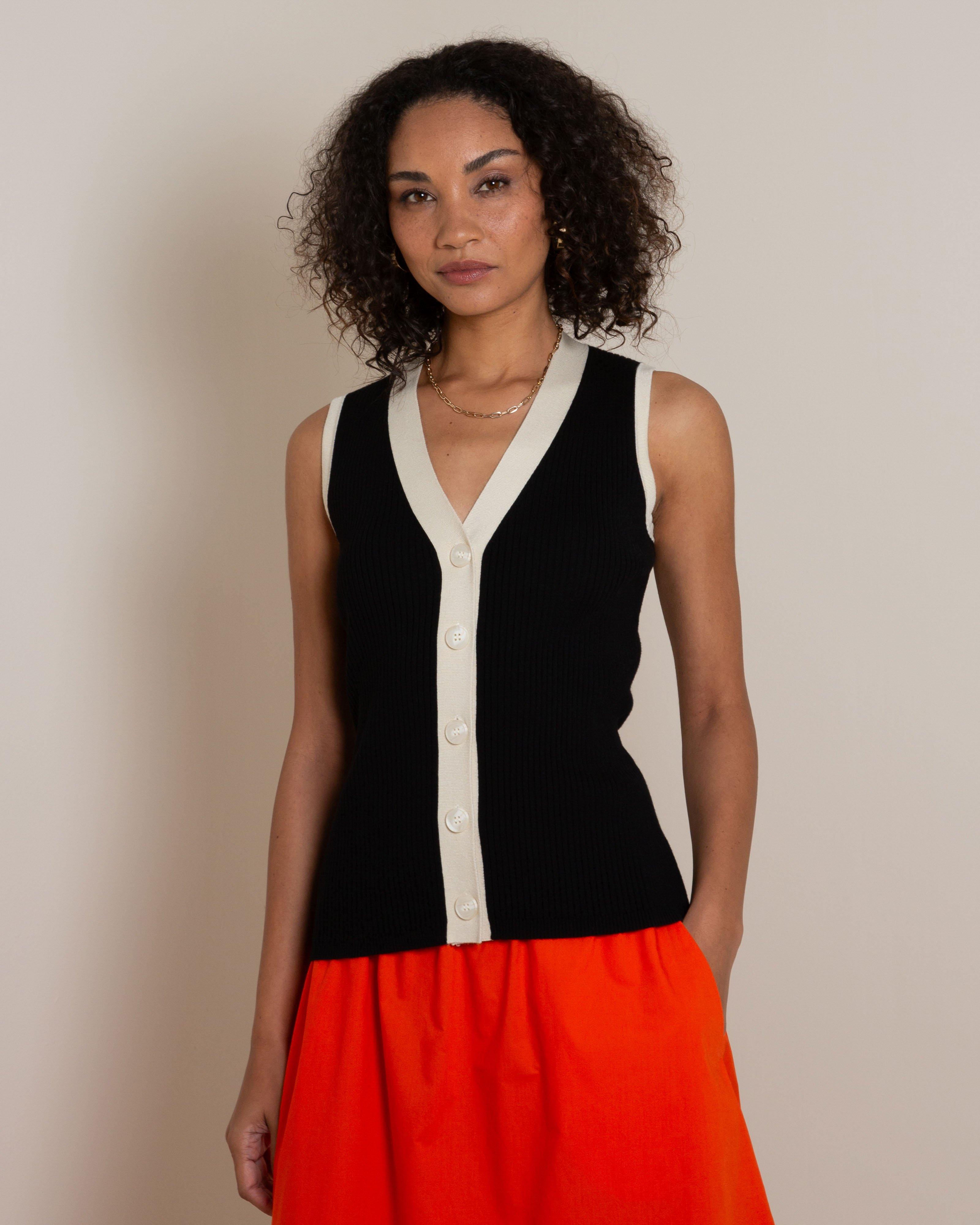 Hana Two-Tone Knit Top -  Black