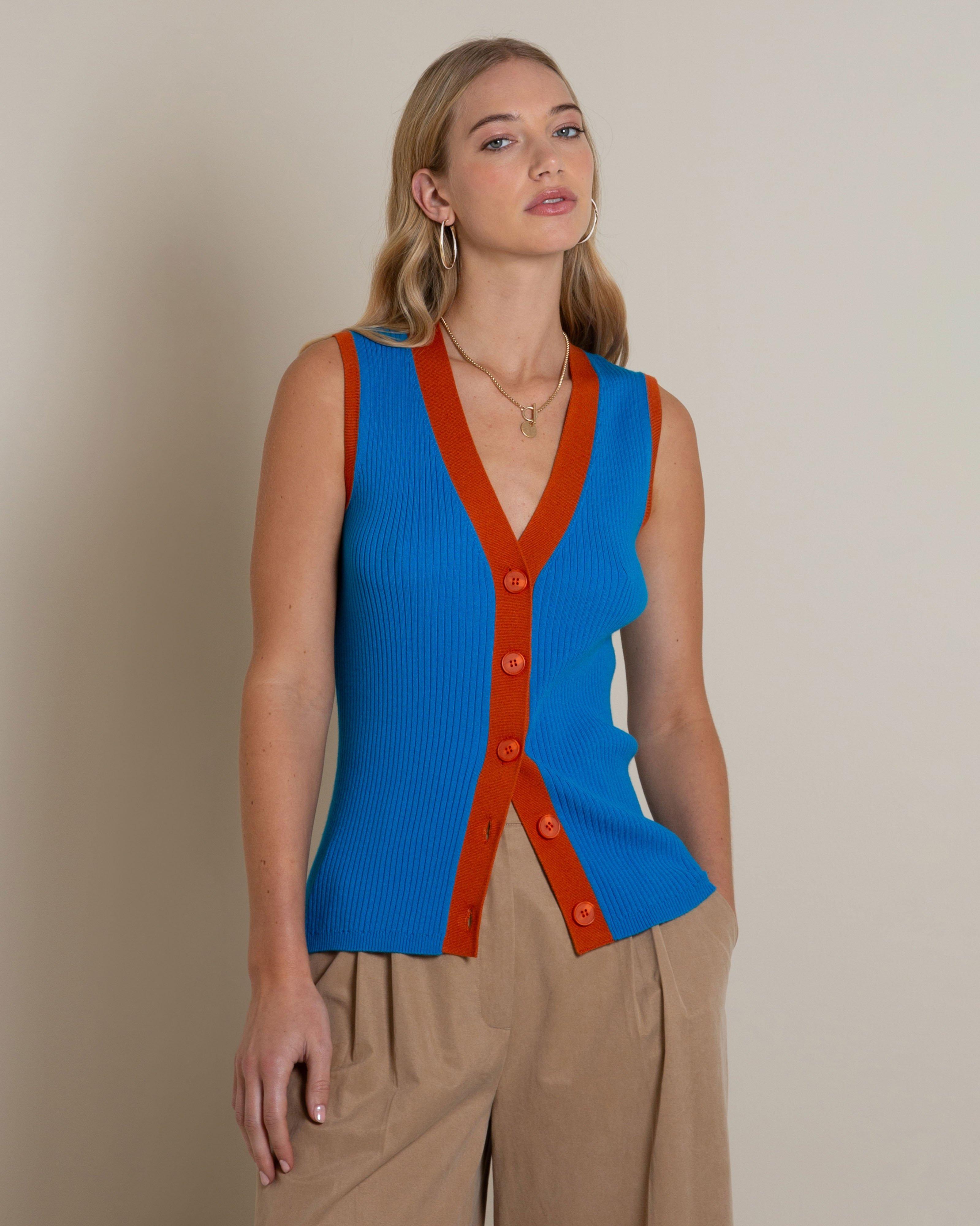Hana Two-Tone Knit Top -  Blue