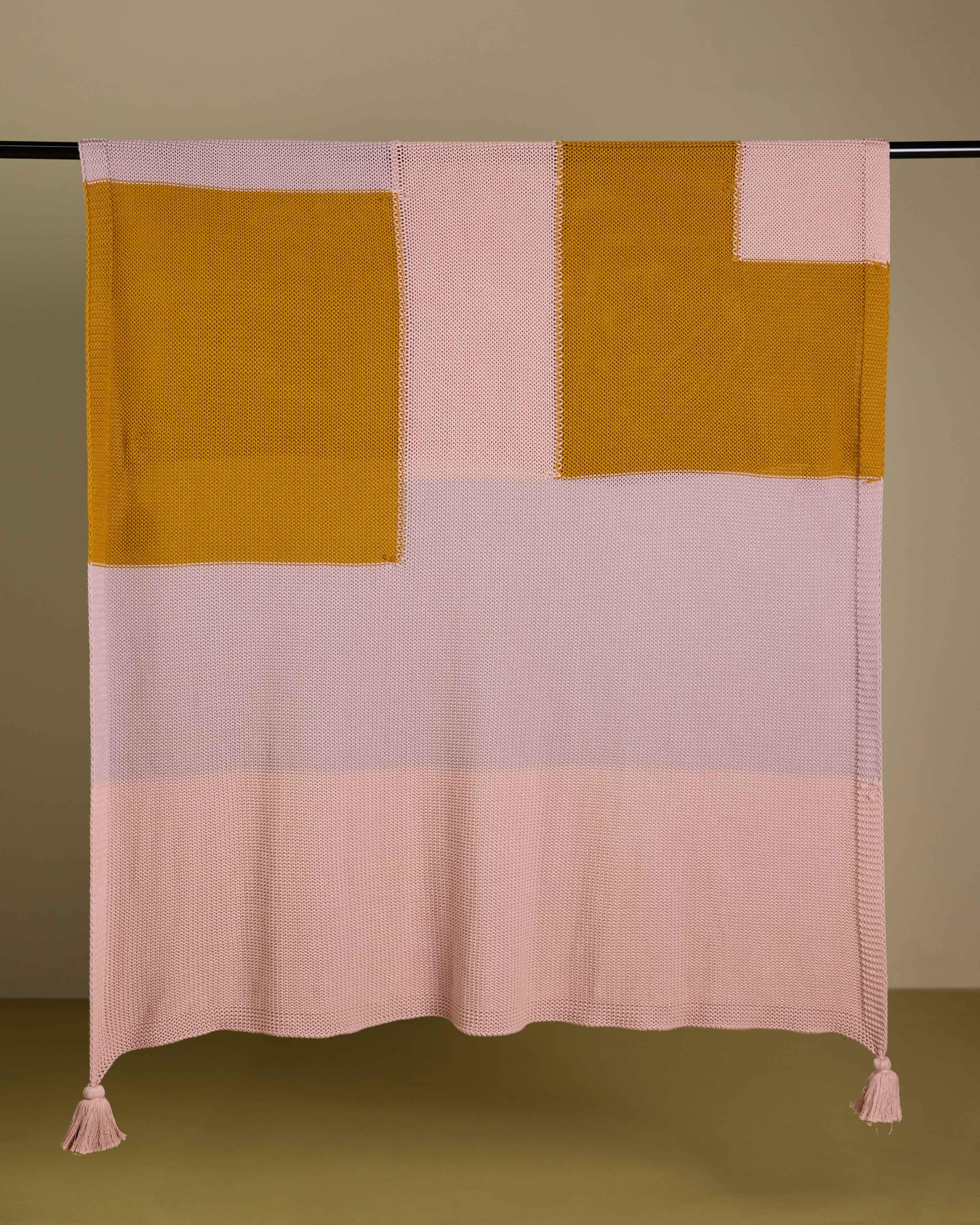 Mia Pink & Ochre Knit Throw -  Pink
