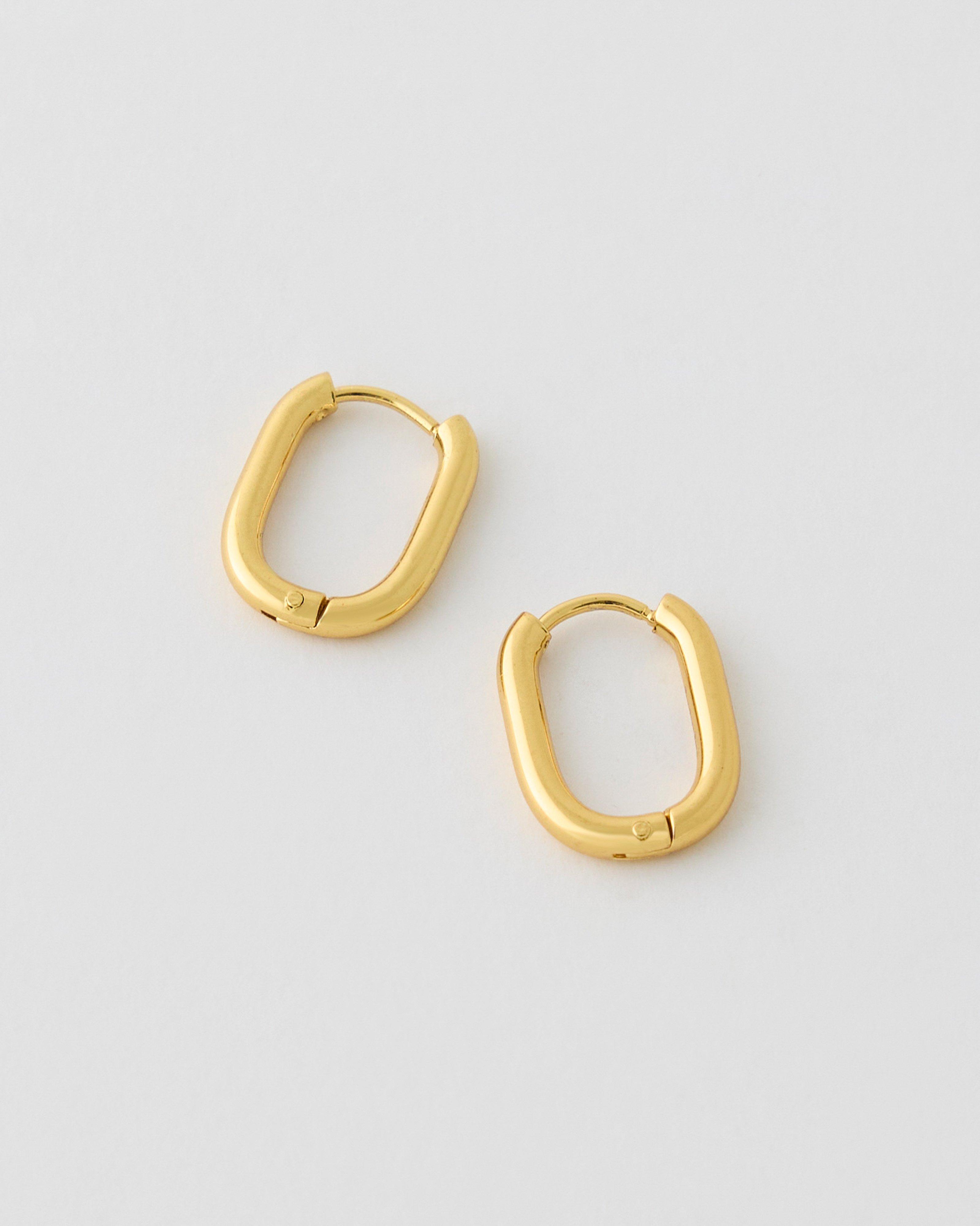 Stainless Steel Oval Round Hoop Earrings -  Gold