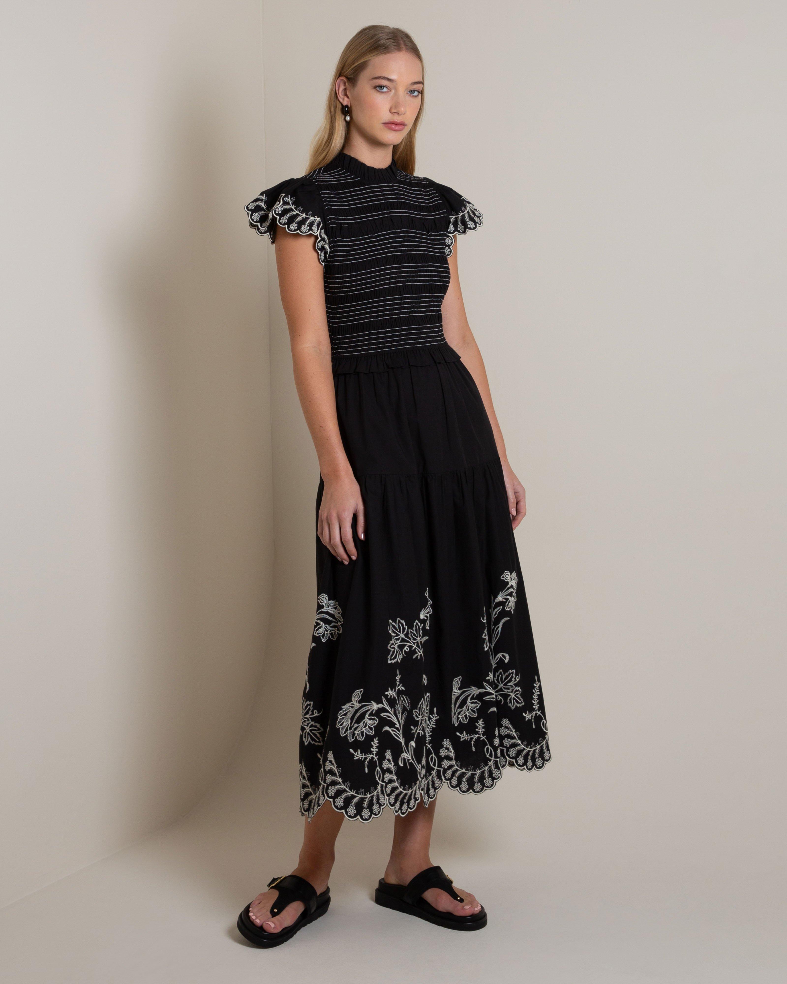 Rhea Embroidered Midi Dress - Poetry Clothing Store