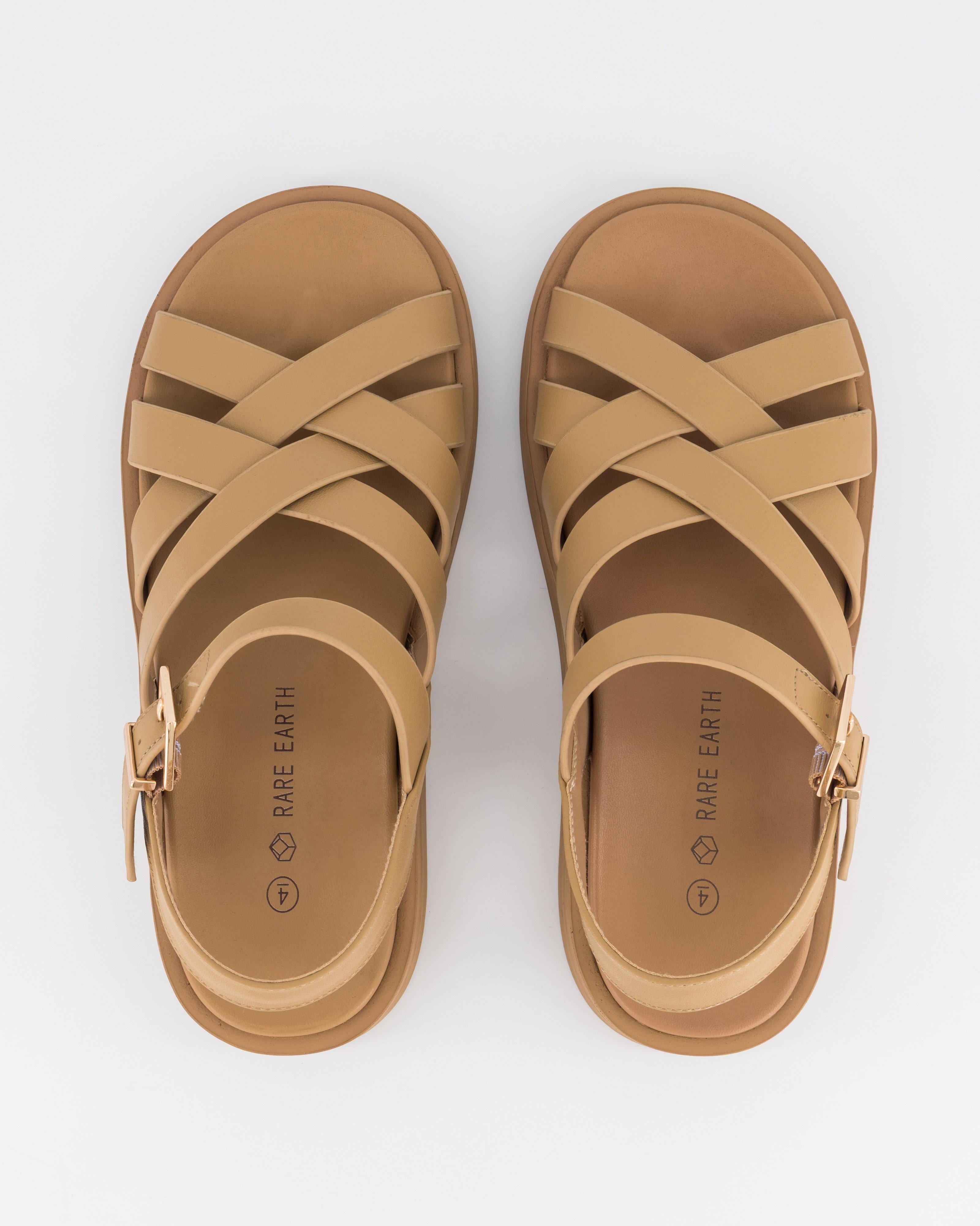  Rare Earth Women’s Multi Strap Leather Sandal  -  Tan