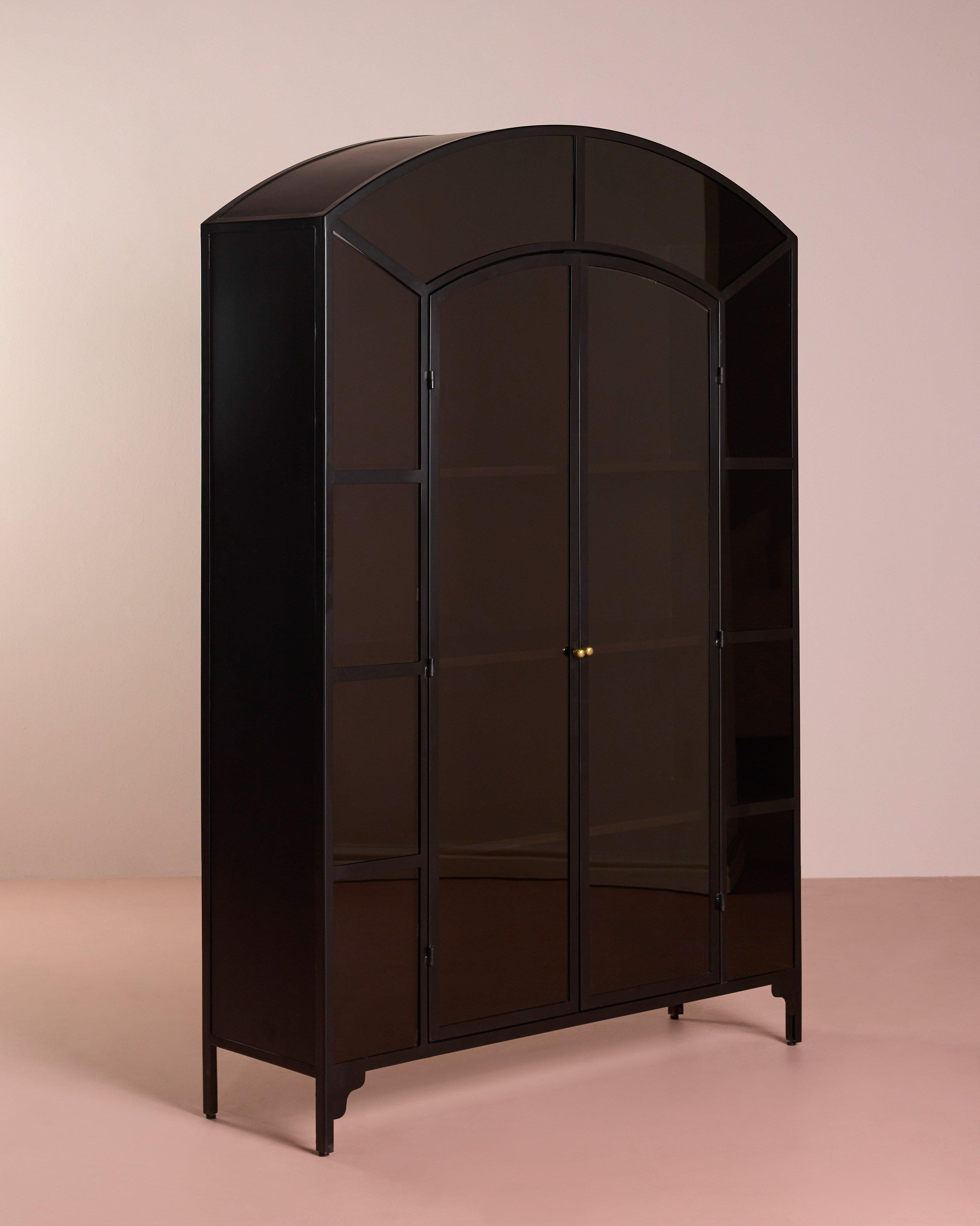 Serina Black Glass Large Wide Arch Cabinet -  Black