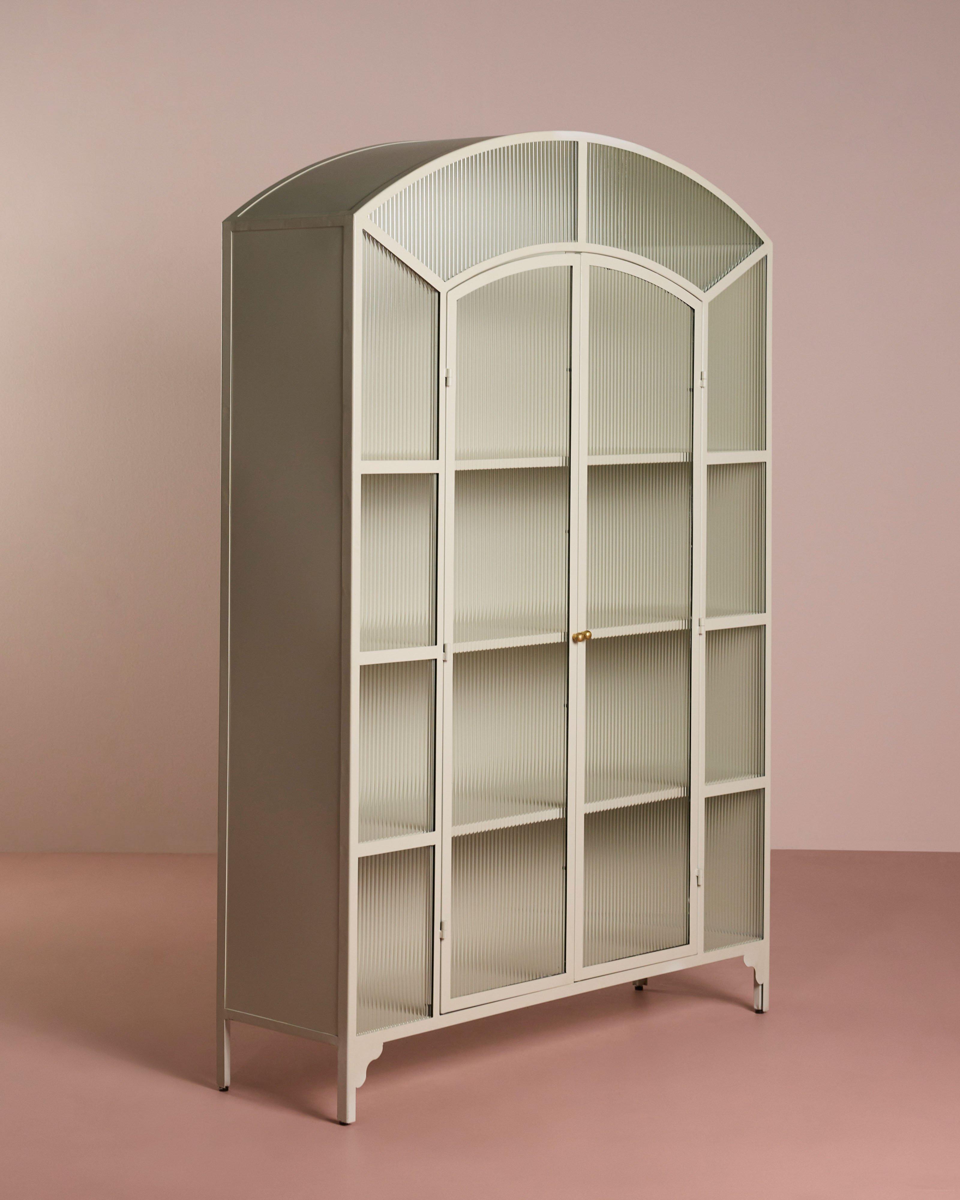 Serina Black Glass Large Wide Arch Cabinet -  Stone