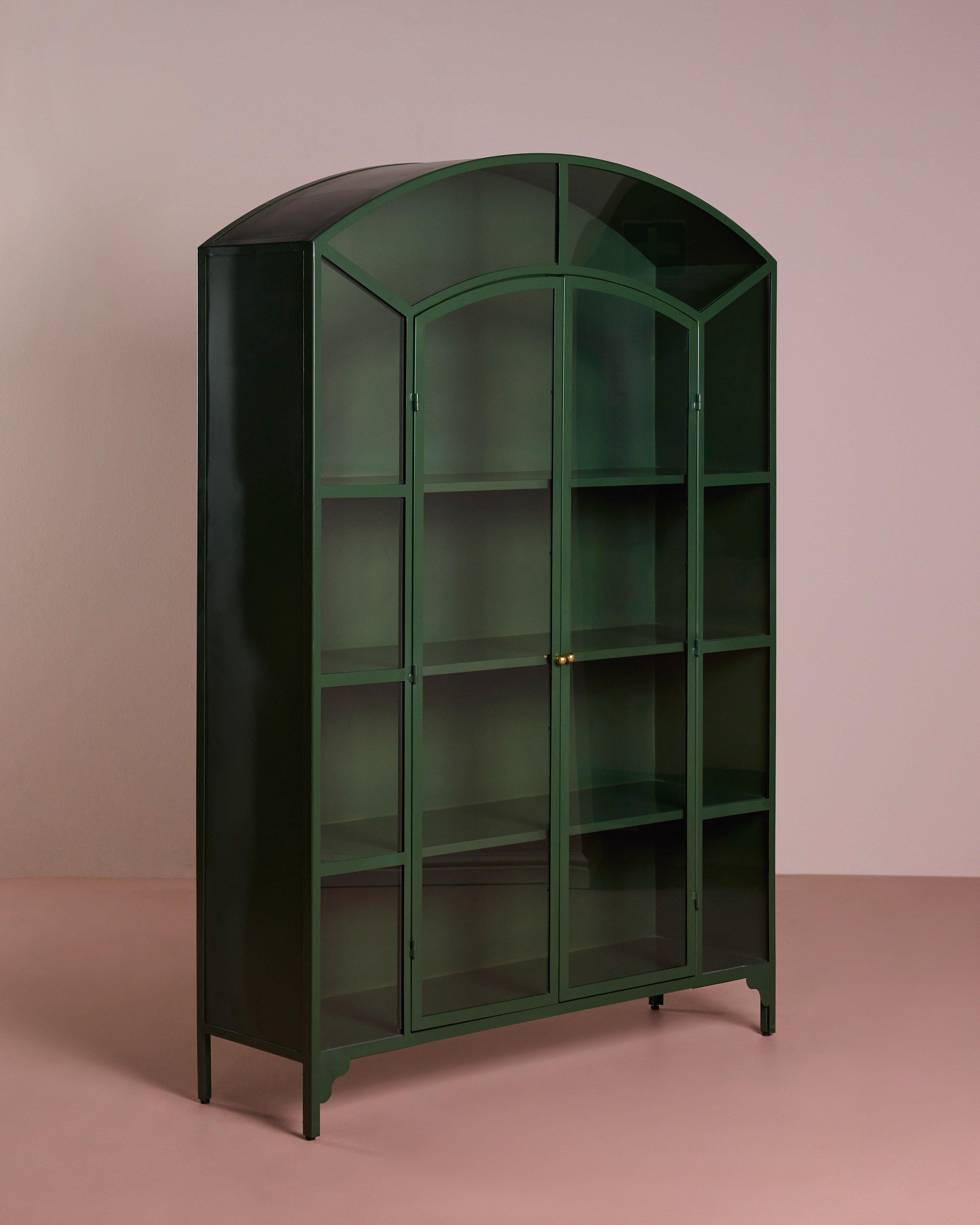 Serina Black Glass Large Wide Arch Cabinet -  Green