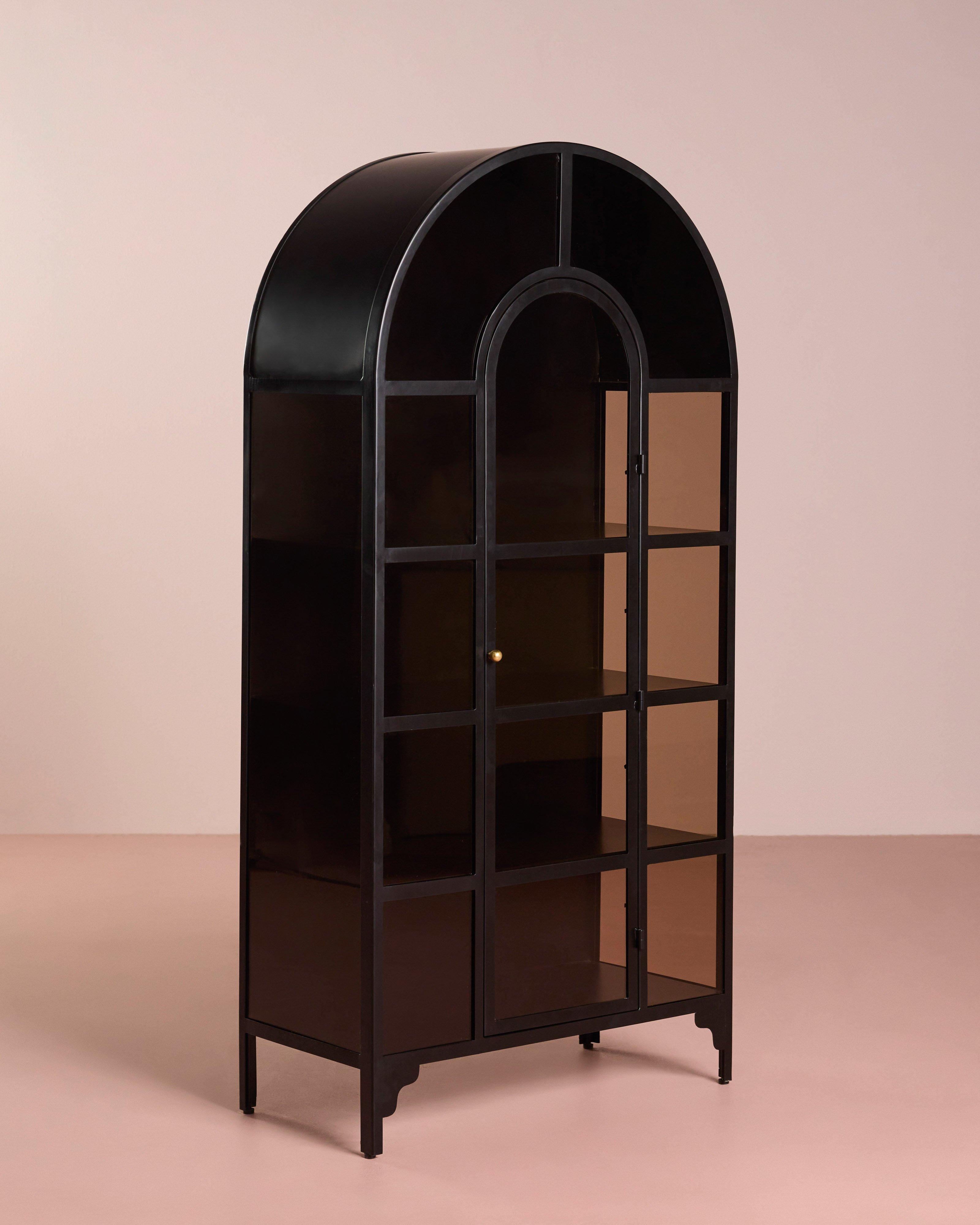 Serina Black Glass Large Arch Cabinet -  Black