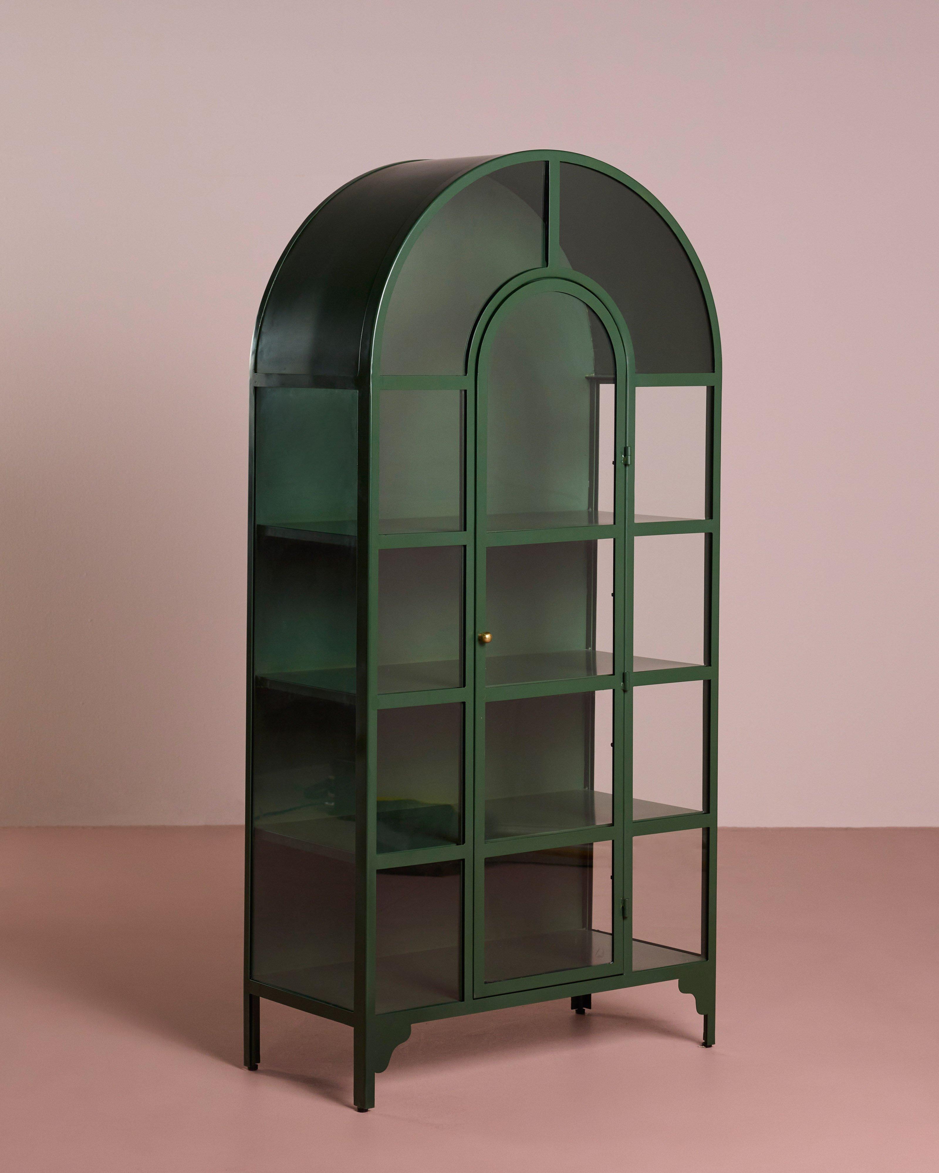 Serina Black Glass Large Arch Cabinet -  Green