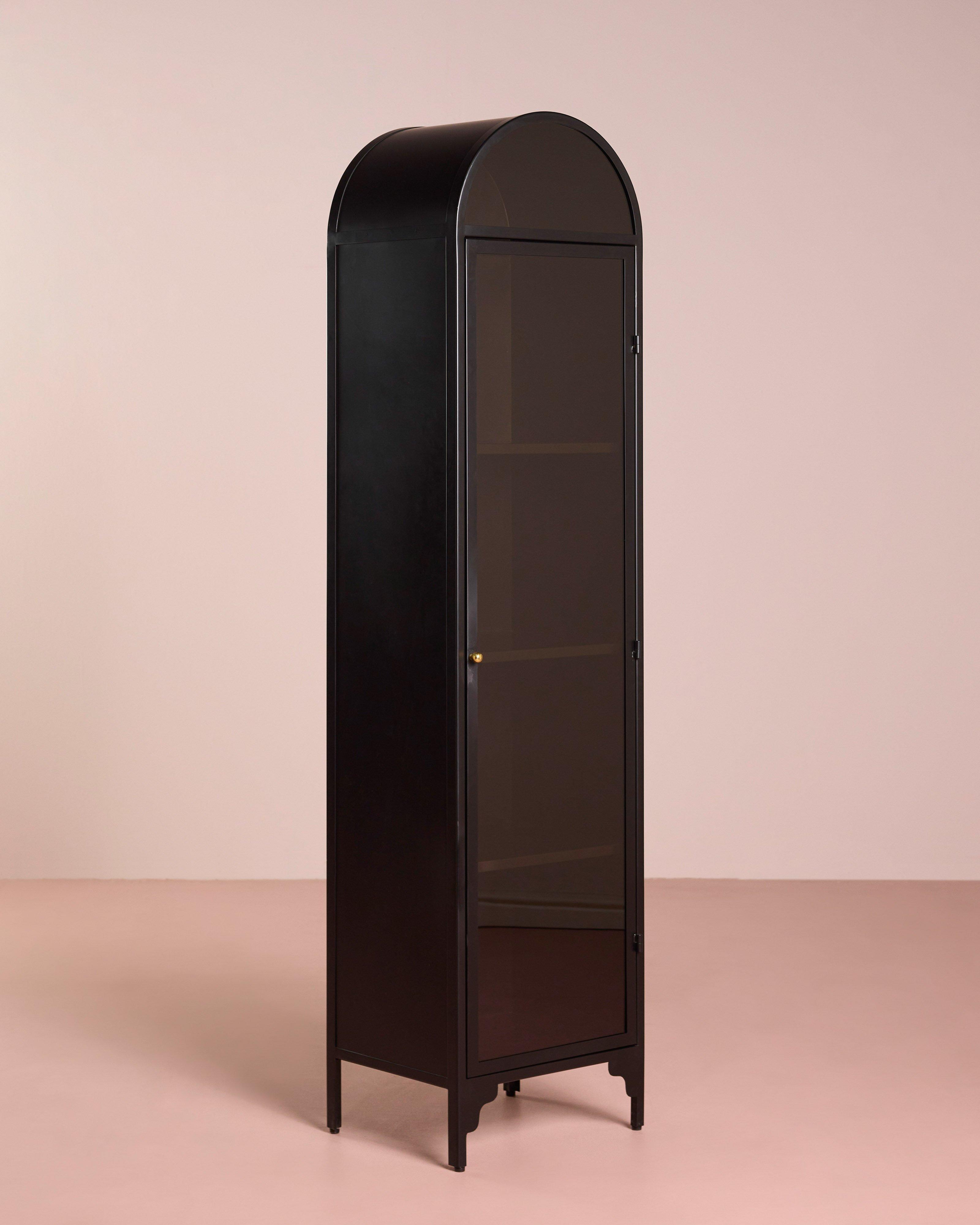 Serina Black Glass Narrow Arch Cabinet -  Black