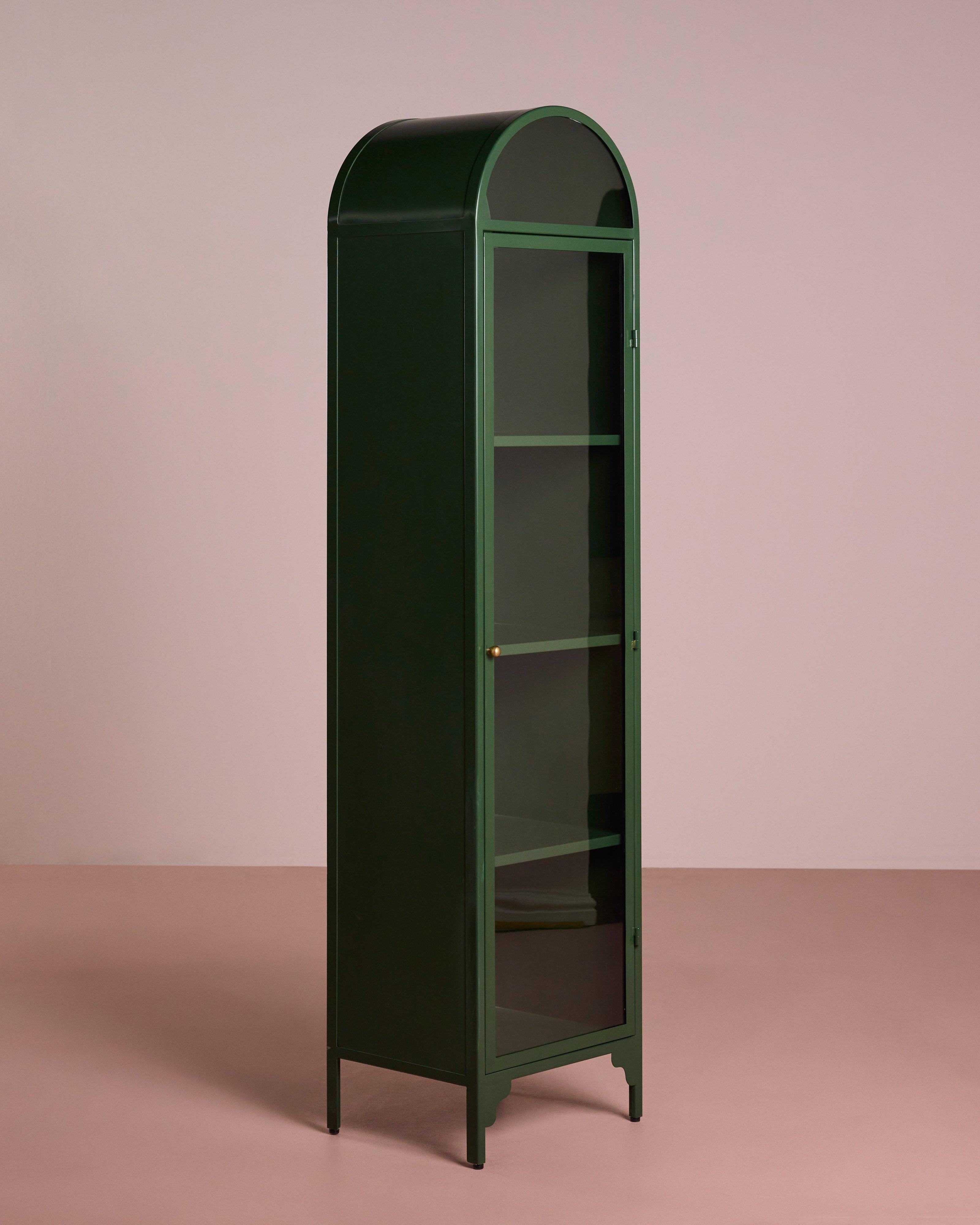 Serina Black Glass Narrow Arch Cabinet -  Green