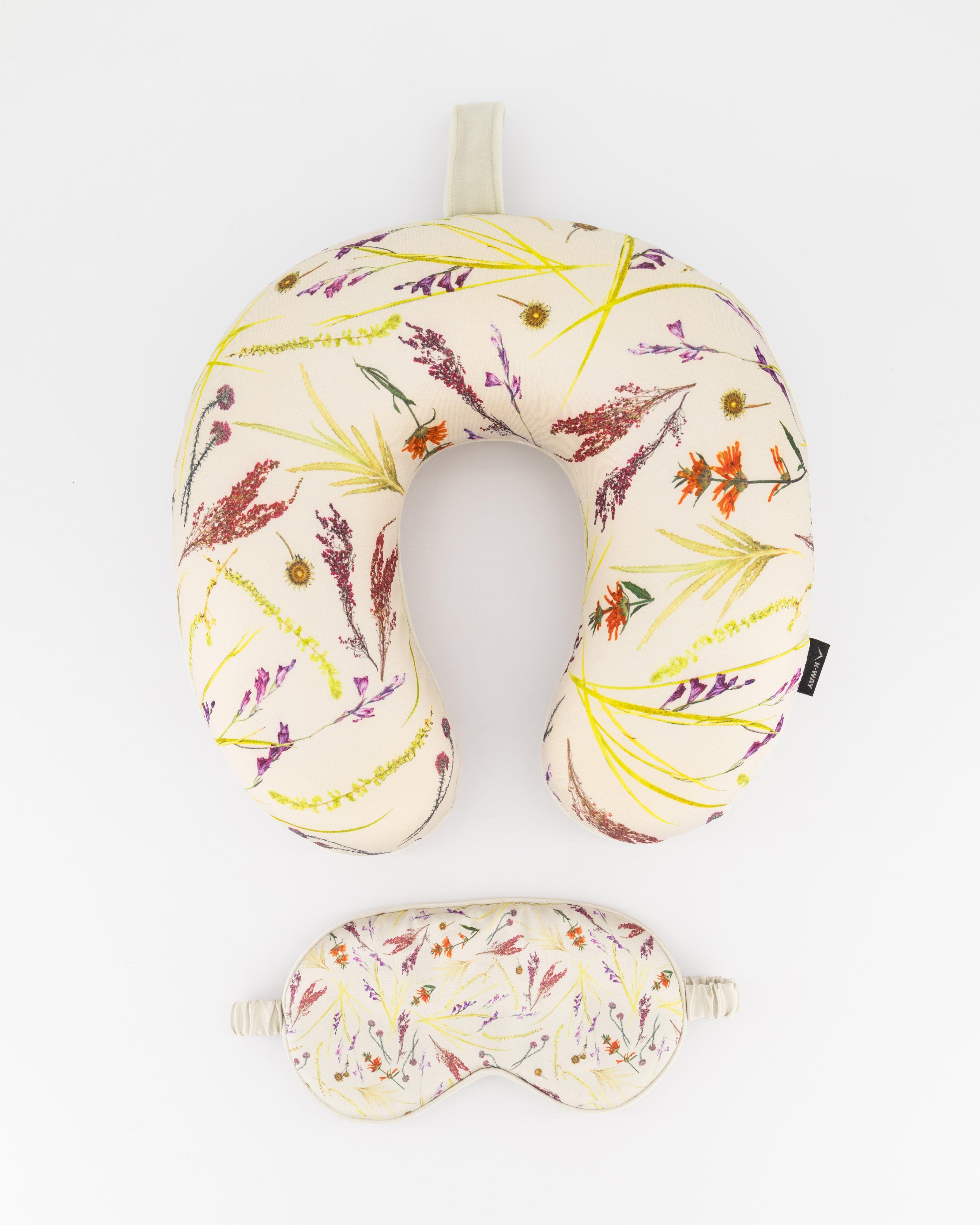 K-Way x Velt Printed Memory Foam Pillow & Eye Mask -  Light Khaki
